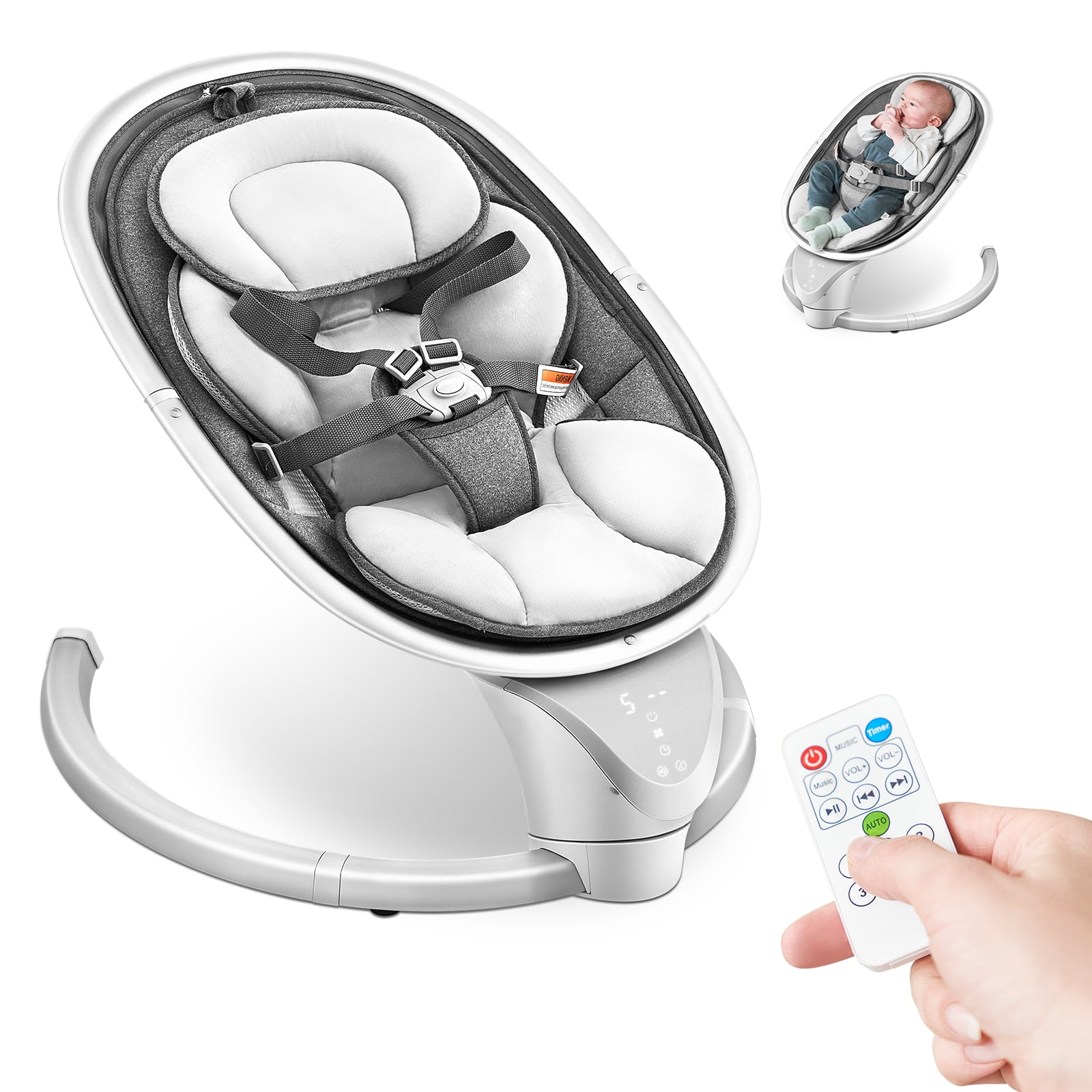 RONBEI Baby Swing for Infants, Electric Baby Swing, Portable Baby Swing for Infants 0-12 month with Music, 5 Swing Speeds