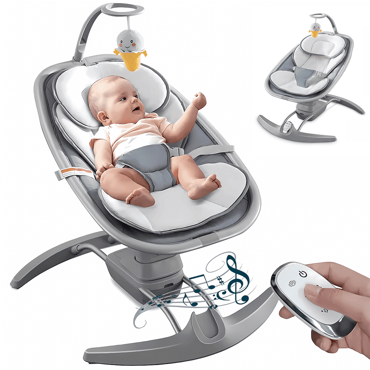 RONBEI Baby Swing for Infants, Portable Swing with Music Playing, Unisex Baby Bouncer, Baby Swing for Home Travel,Dark Gray