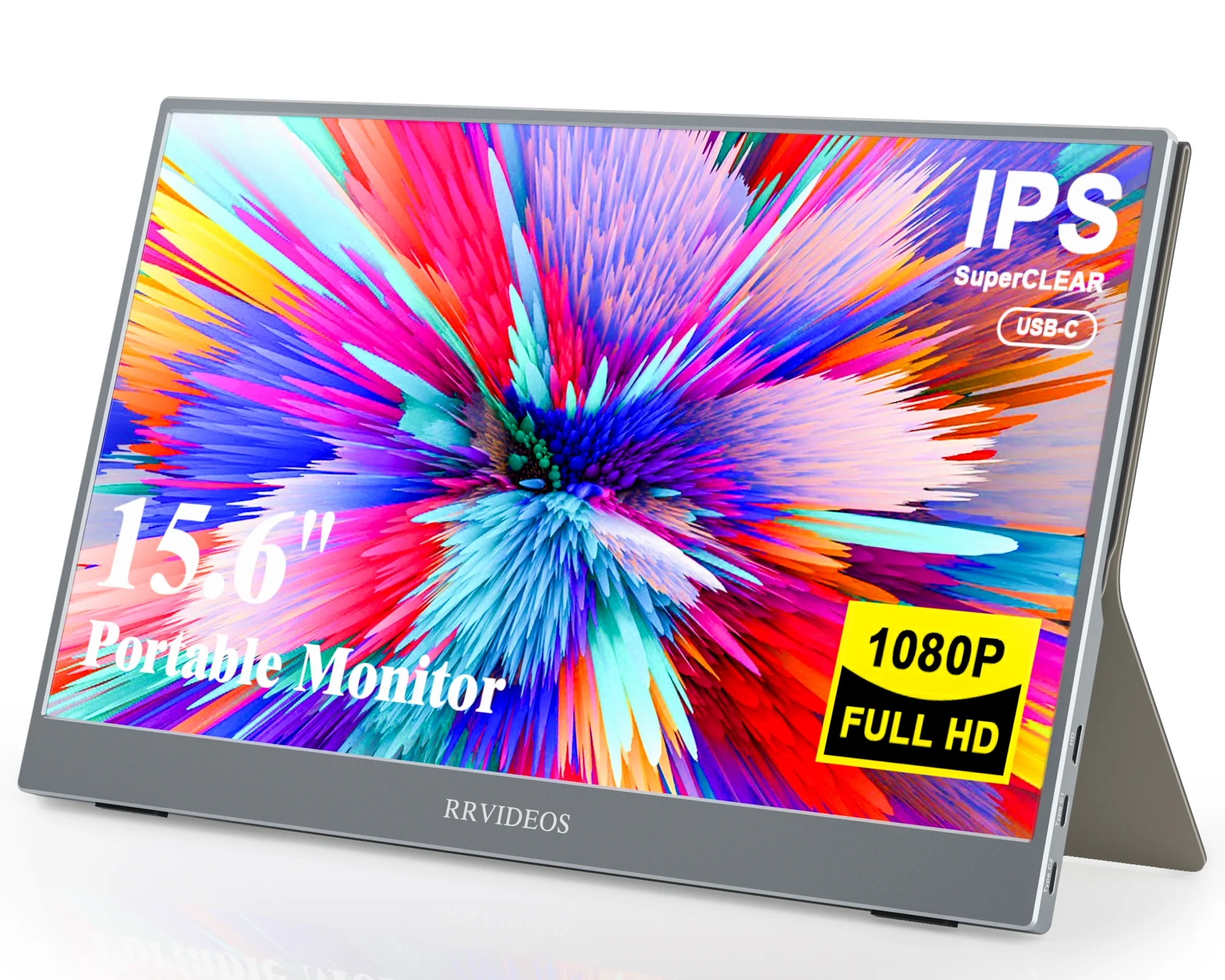 RRVIDEOS Portable Monitor,15.6" FHD 1080P Ultra-Slim Portable Monito for Laptop,HDMI IPS Travel Monitor for Laptop with Smart Cover&Speakers,USB C HDR External Portable Laptop Monitor