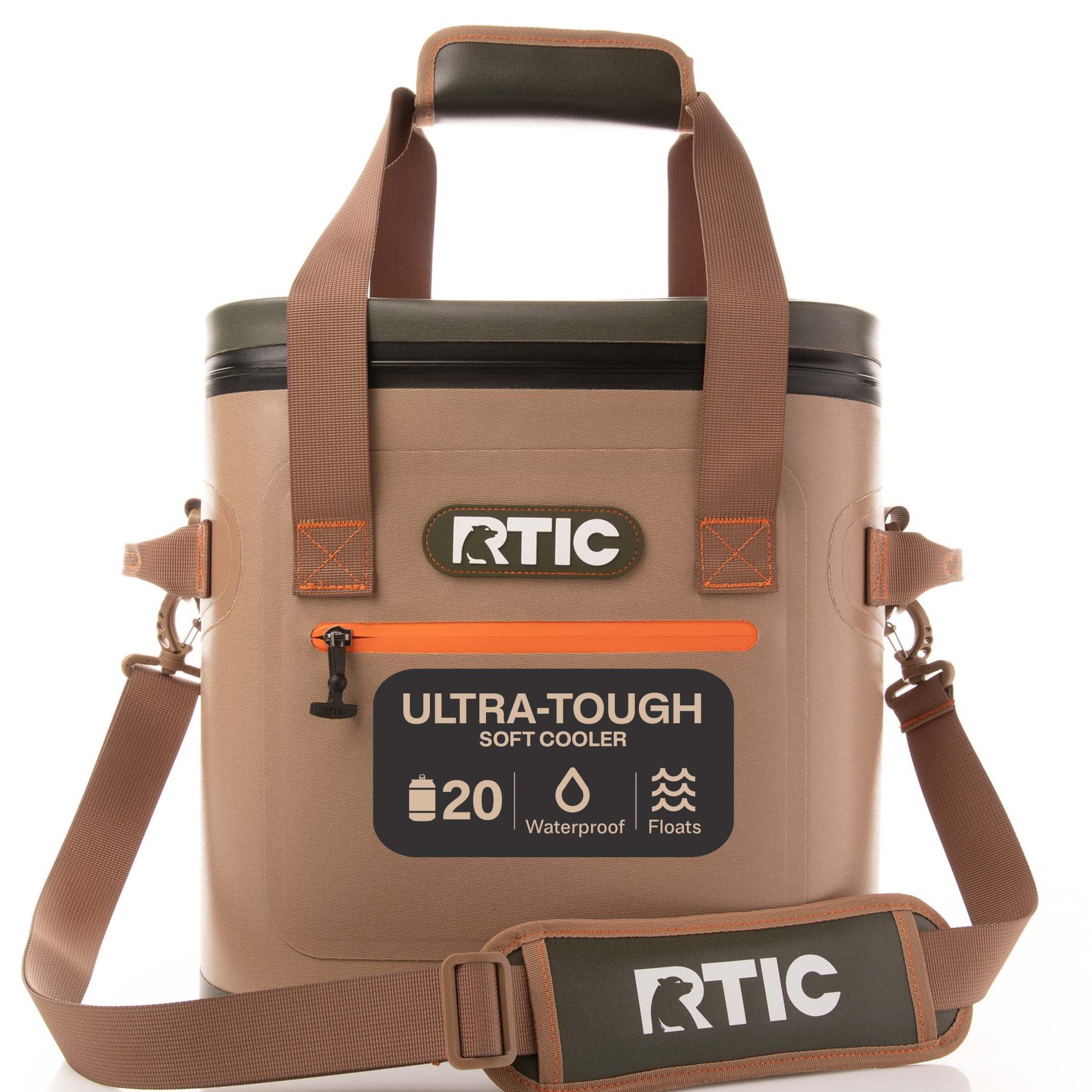 RTIC 20 Can Ultra-Tough Soft Cooler, 15 Qt, Leakproof, Waterproof Zipper, Tan