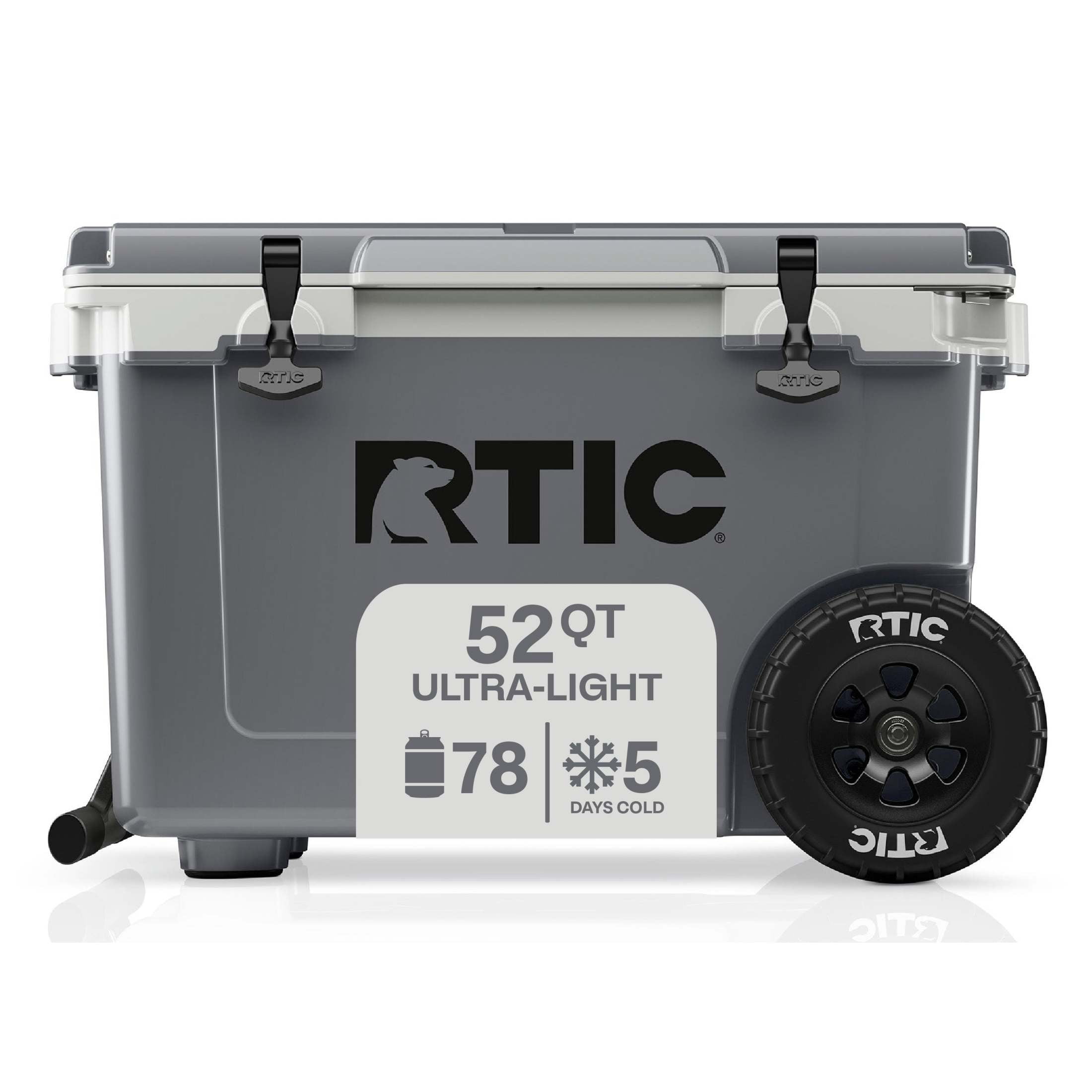 RTIC 52 QT Ultra-Light Wheeled Hard-Sided Ice Chest Cooler, Fits 78 Cans, Dark Grey & Cool Grey