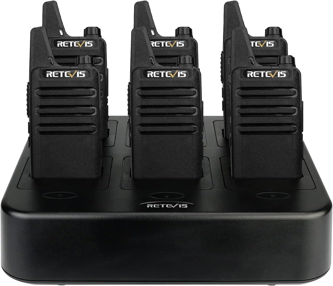 Case of 6,Retevis RT22 Rechargeable Walkie Talkies - Hands-Free Two-Way Radios with 6-Way Multi Gang Charger,Internal antenna
