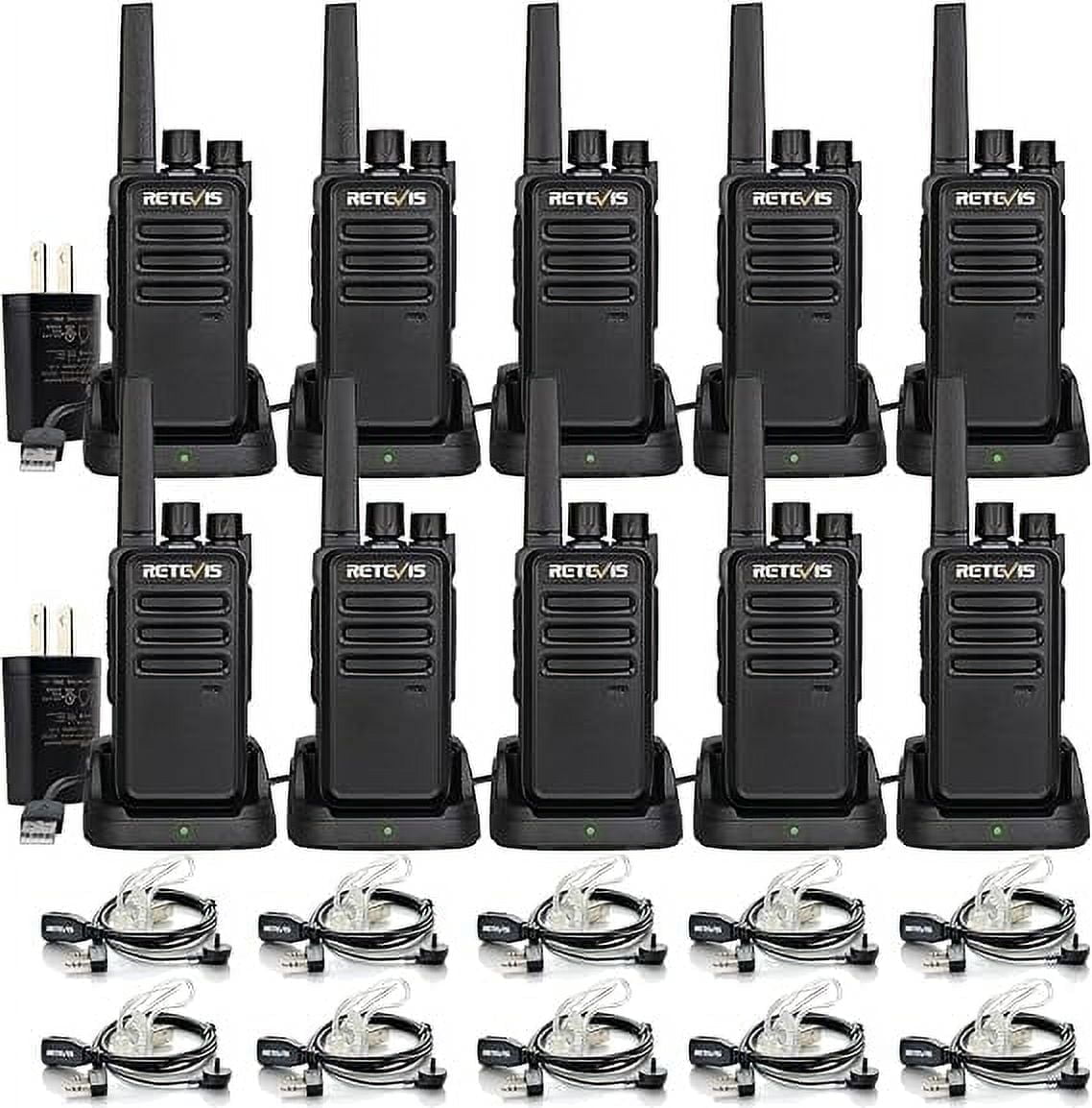 RT68 Two-Way Radios Long Range, Walkie Talkies for Adults, 2 Way Radio with Earpiece, Walkie Talkie Rechargeable with Charging Base, for Manufacturing Restaurant Business School(10 Pack)