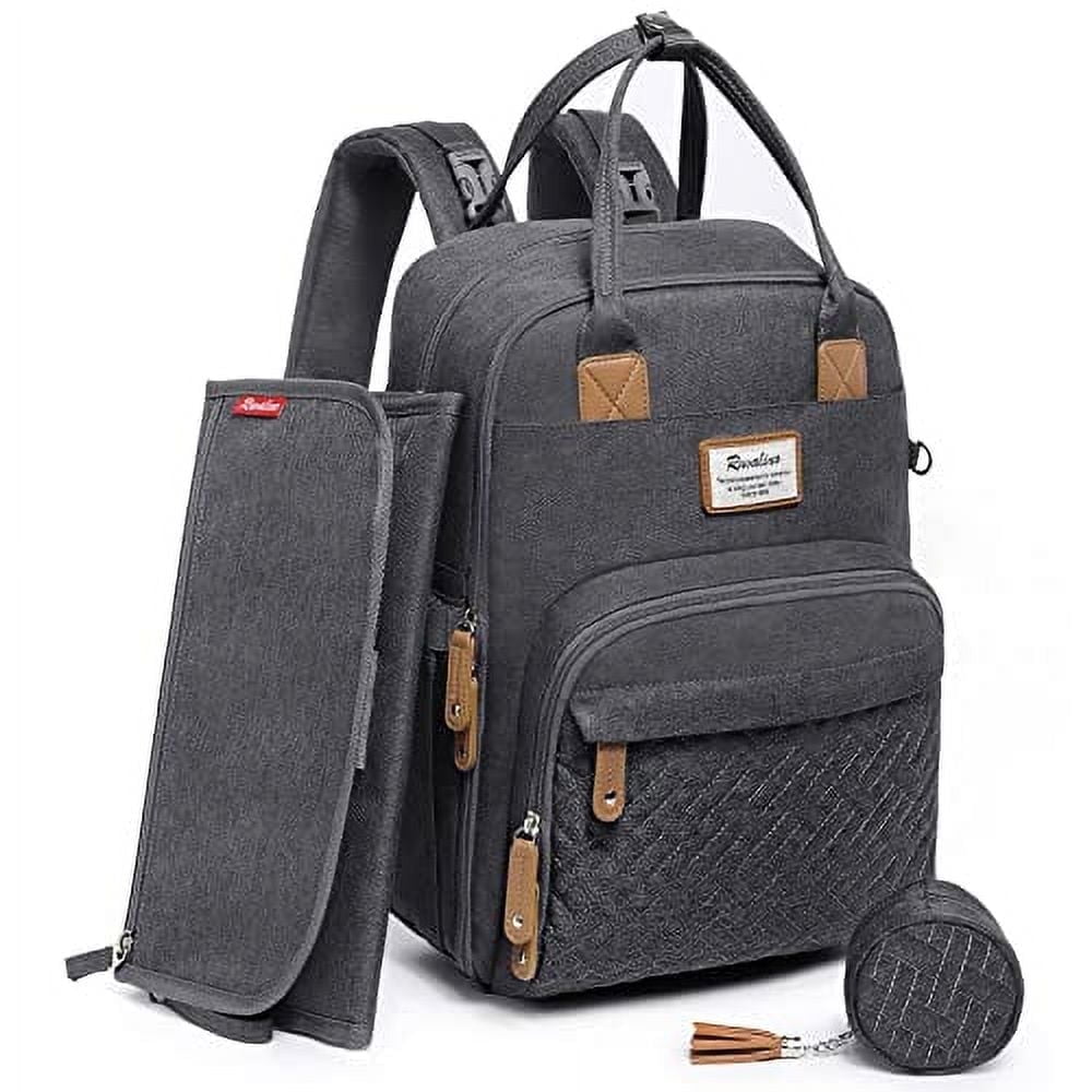 RUVALINO Diaper Bag Backpack - Large Multifunctional Travel Bag (Dark Gray)