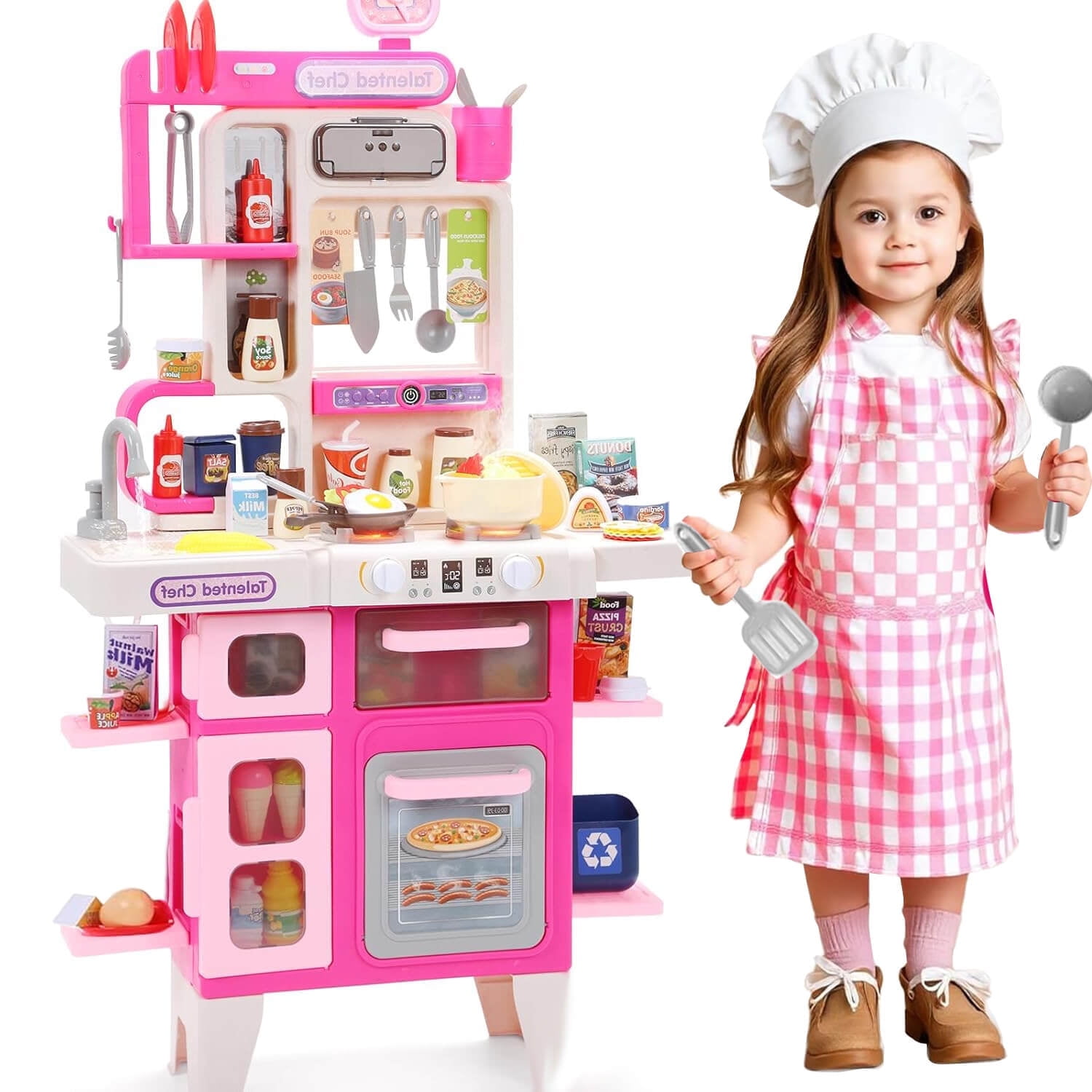 RUVINCE Kids Kitchen Playset, Play Kitchen Set with Sound & Light, Cooking Stove with Steam, Toy Sink,Play Food Toy and Kitchen Accessories for Pretend Play, Kitchen Toy Set for Toddler Girls