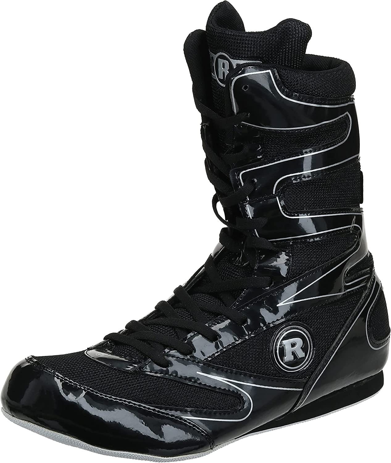Ringside Undefeated High-Top Boxing Shoes, Patent Leather/Non-Slip, Black, Men's Size 10