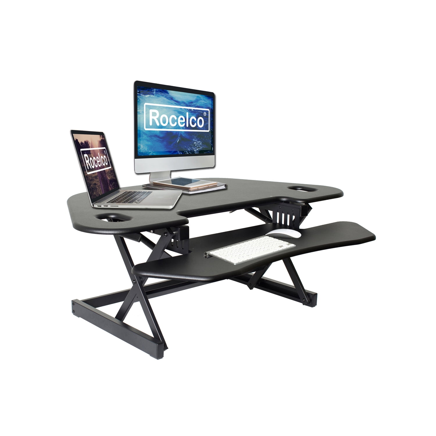 Rocelco 46" Adjustable Corner Standing Desk Converter Black (R CADRB-46)