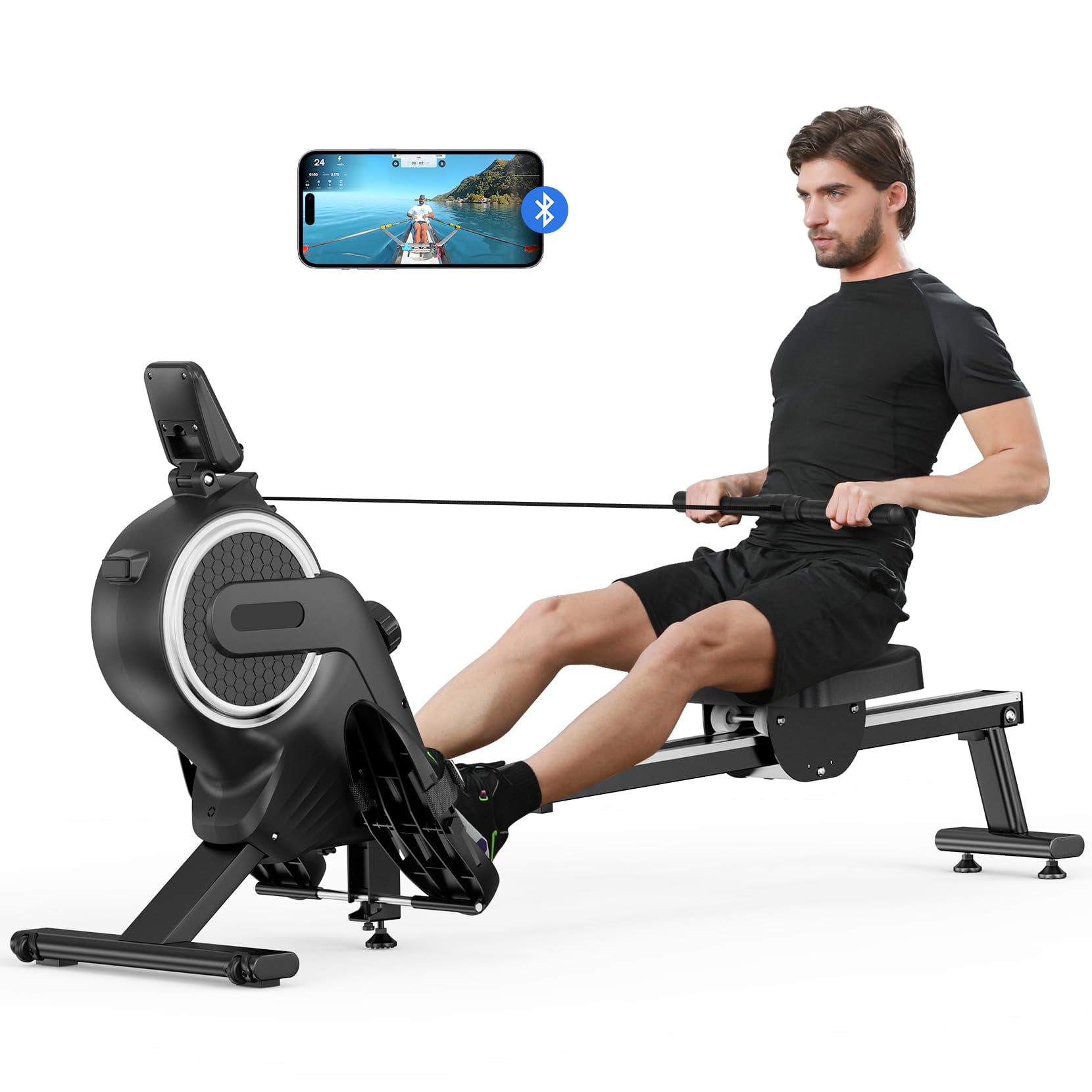 Rowing Machine, Magnetic Rower Machine 16 Resistance Levels Quiet Machine with Max 265lb Weight Capacity, Dprodo Foldable Rower for Home Workout Black