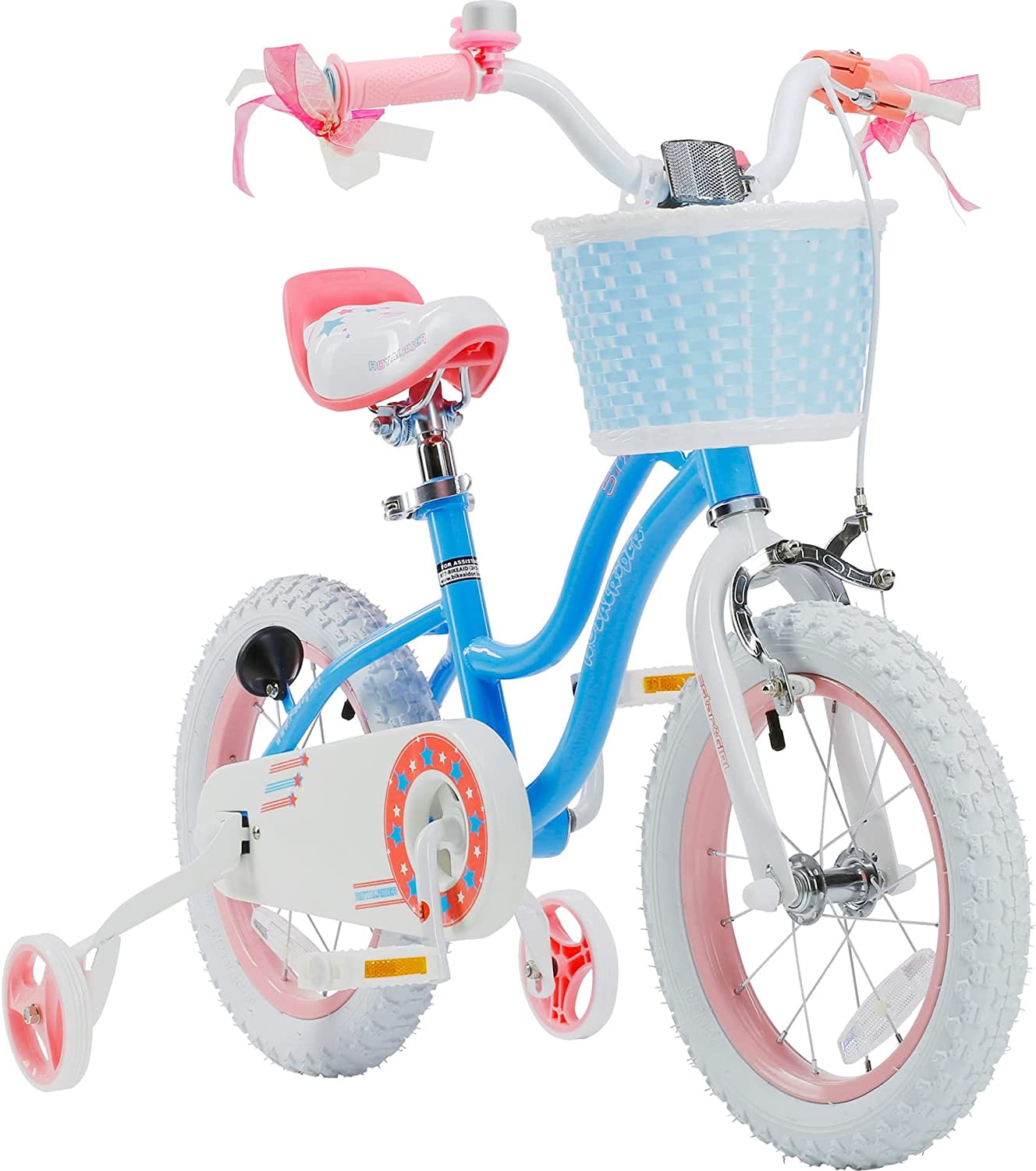 Royalbaby Girls Kids Bike Star girl 14 In Bicycle Basket Training Wheels Blue Child's Cycle