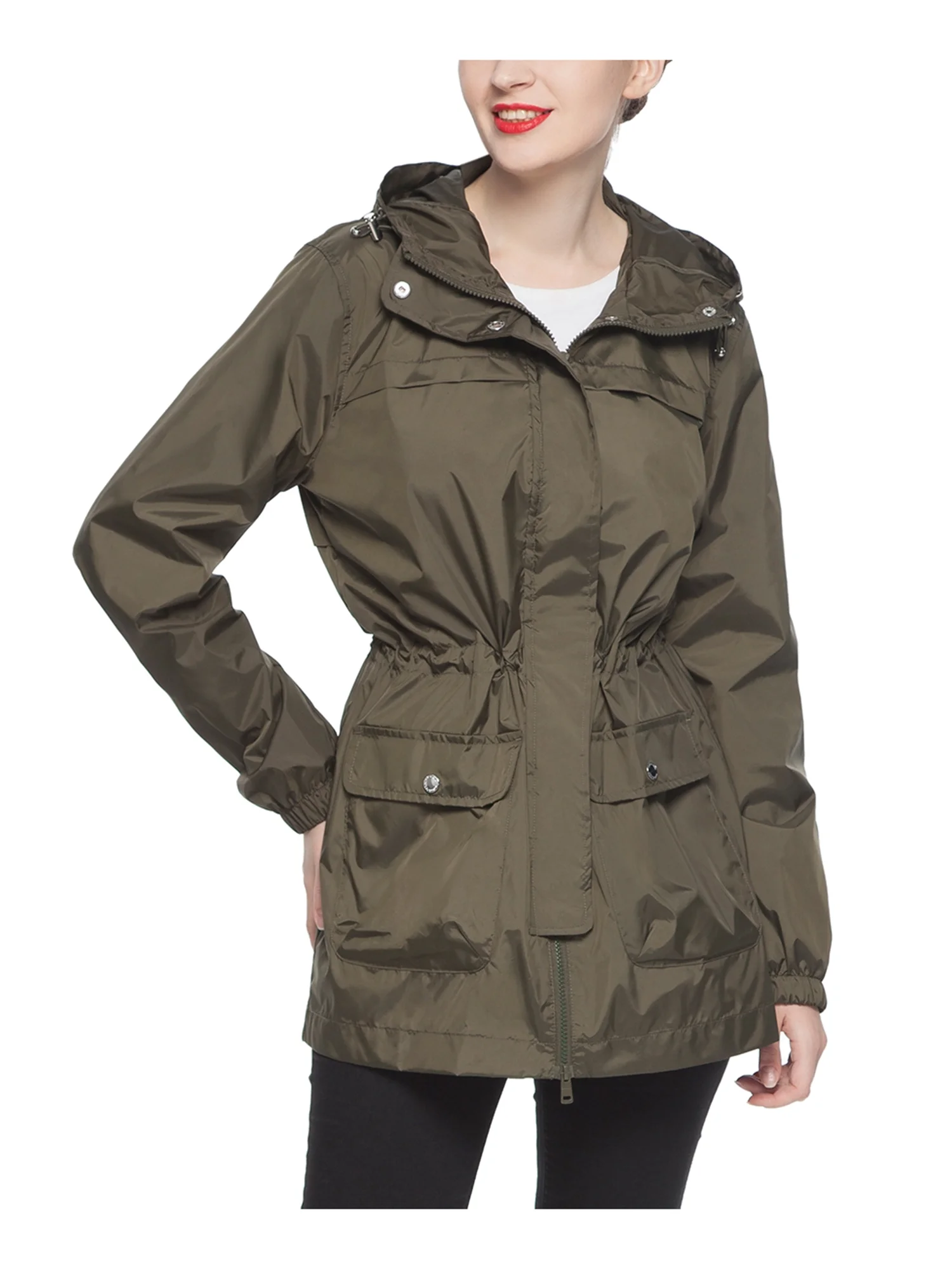 Rokka&Rolla Women's Rain Coat Light Windbreaker Trench Jacket