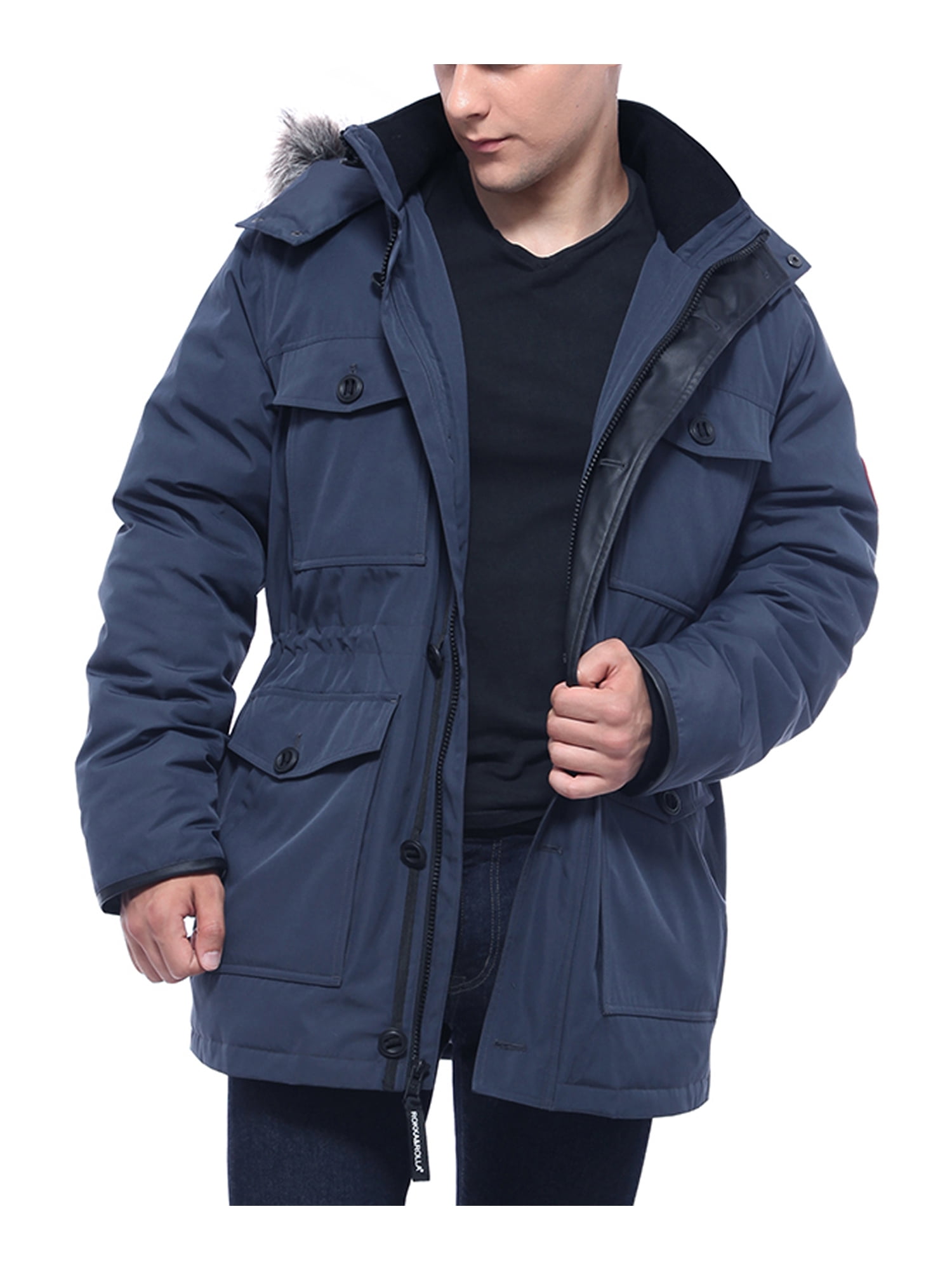 Rokka&Rolla Men's Parka Warm Winter Coat with Faux Fur Hood Jacket