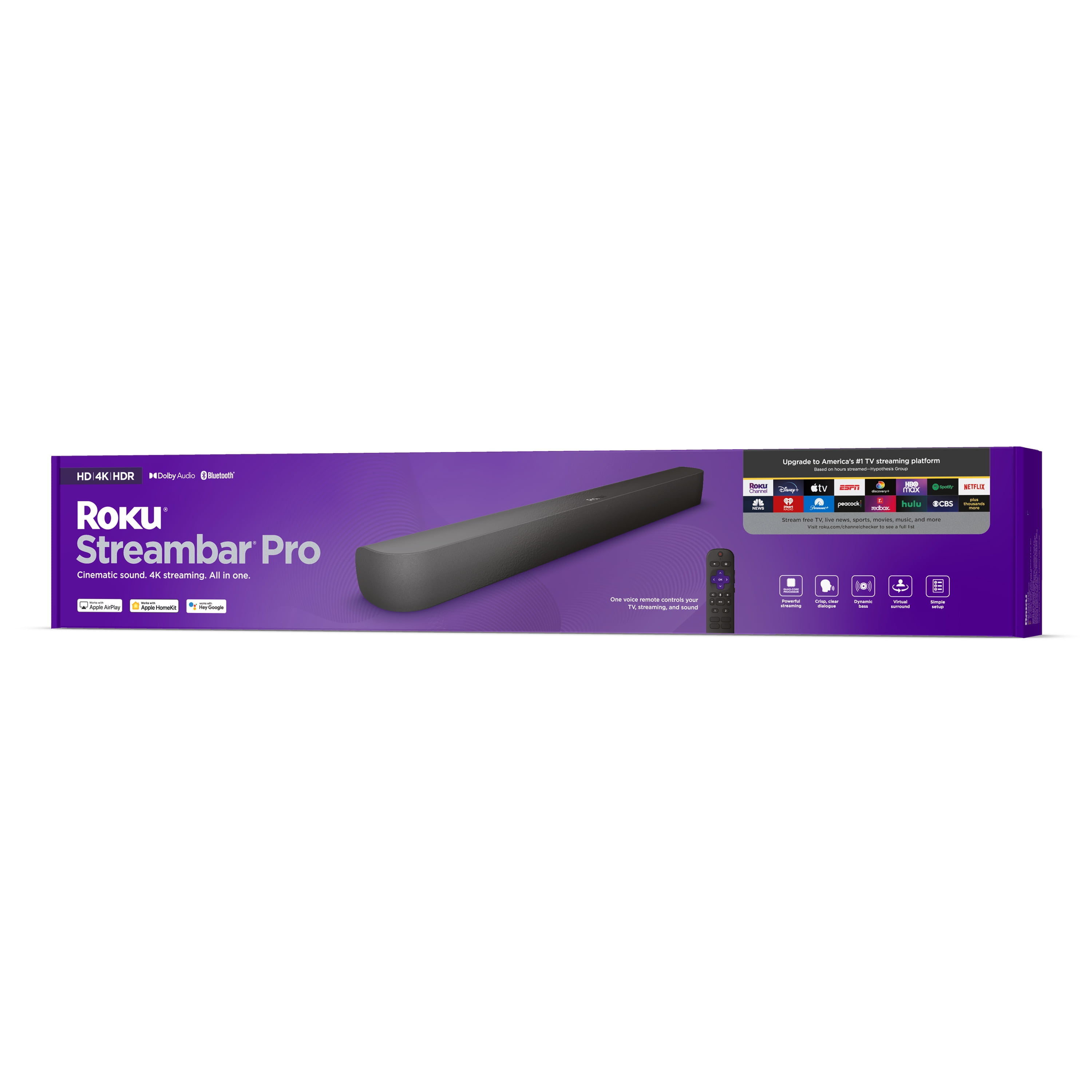 Roku Streambar Pro 4K/HD/HDR Streaming Player, Cinematic Sound, with Voice Remote, Private Listening, Premium HDMI Cable