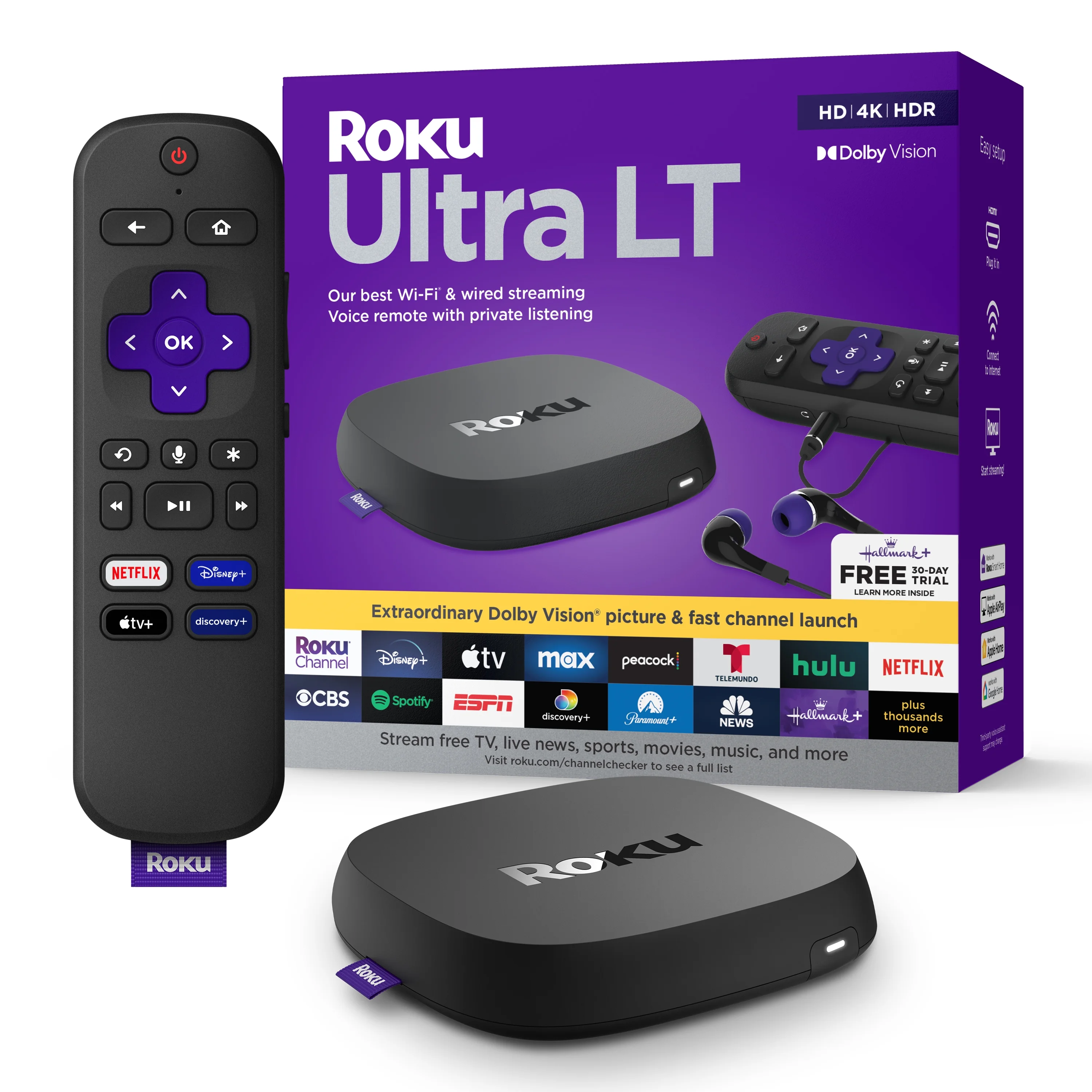 Roku Ultra LT Streaming Device 4K/HDR/Dolby Vision/Dual-Band Wi-Fi® with Roku Voice Remote and HDMI Cable