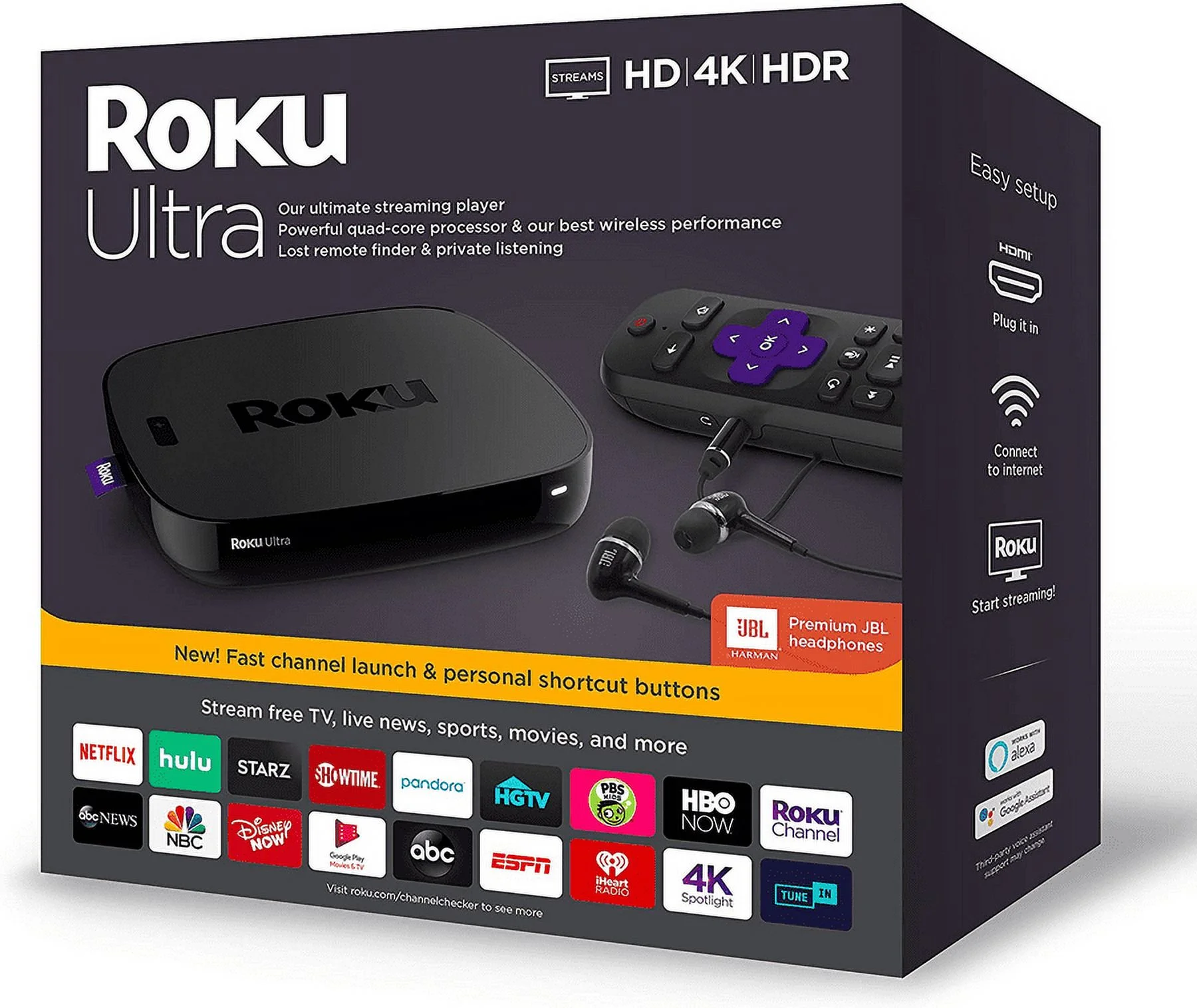 Roku Ultra Streaming Media Player 4K/HD/HDR with Premium JBL Headphones 2019
