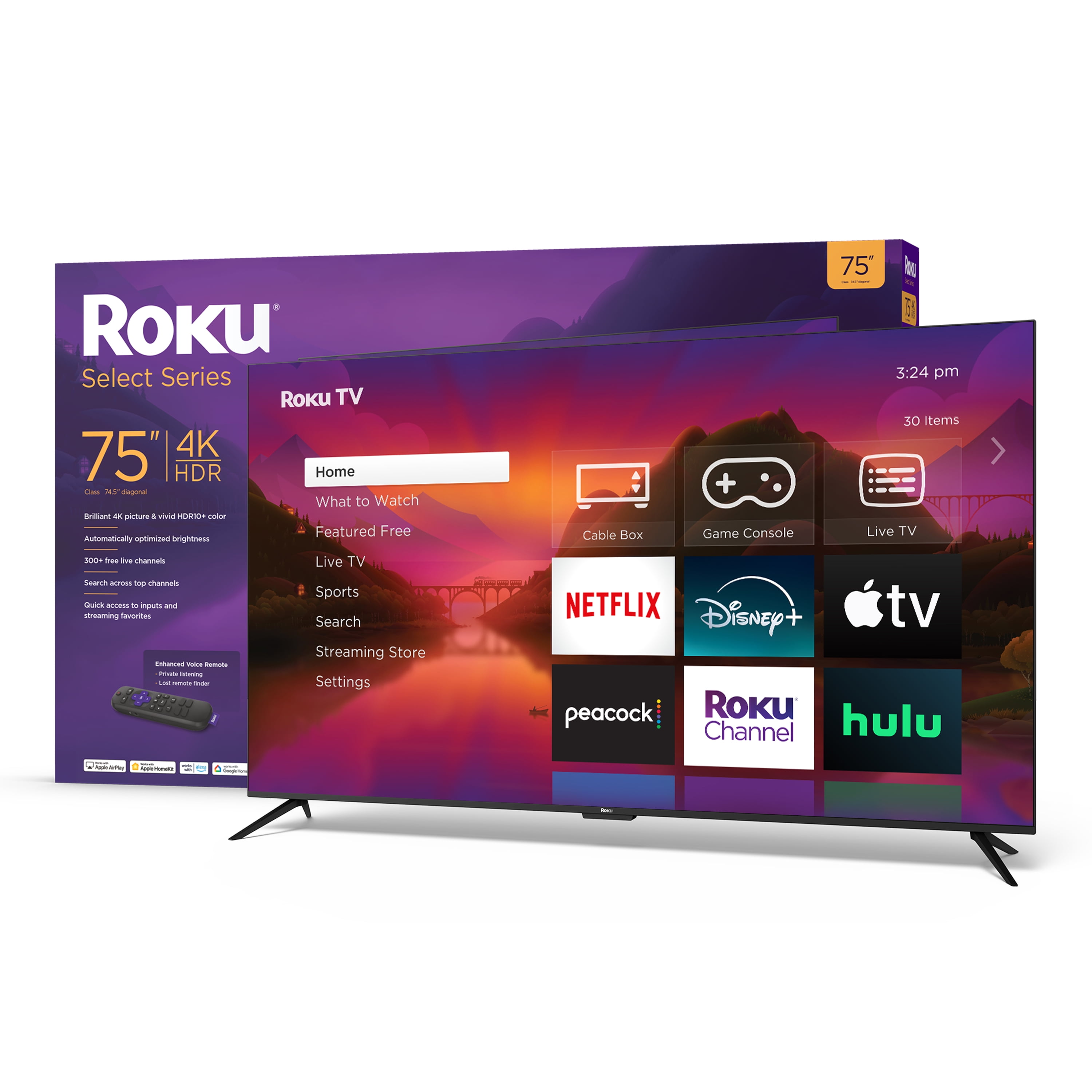 Roku 75-Inch Select Series 4K HDR Smart Roku TV with Roku Enhanced Voice Remote, Brilliant 4K Picture, Automatic Brightness, & Seamless Streaming