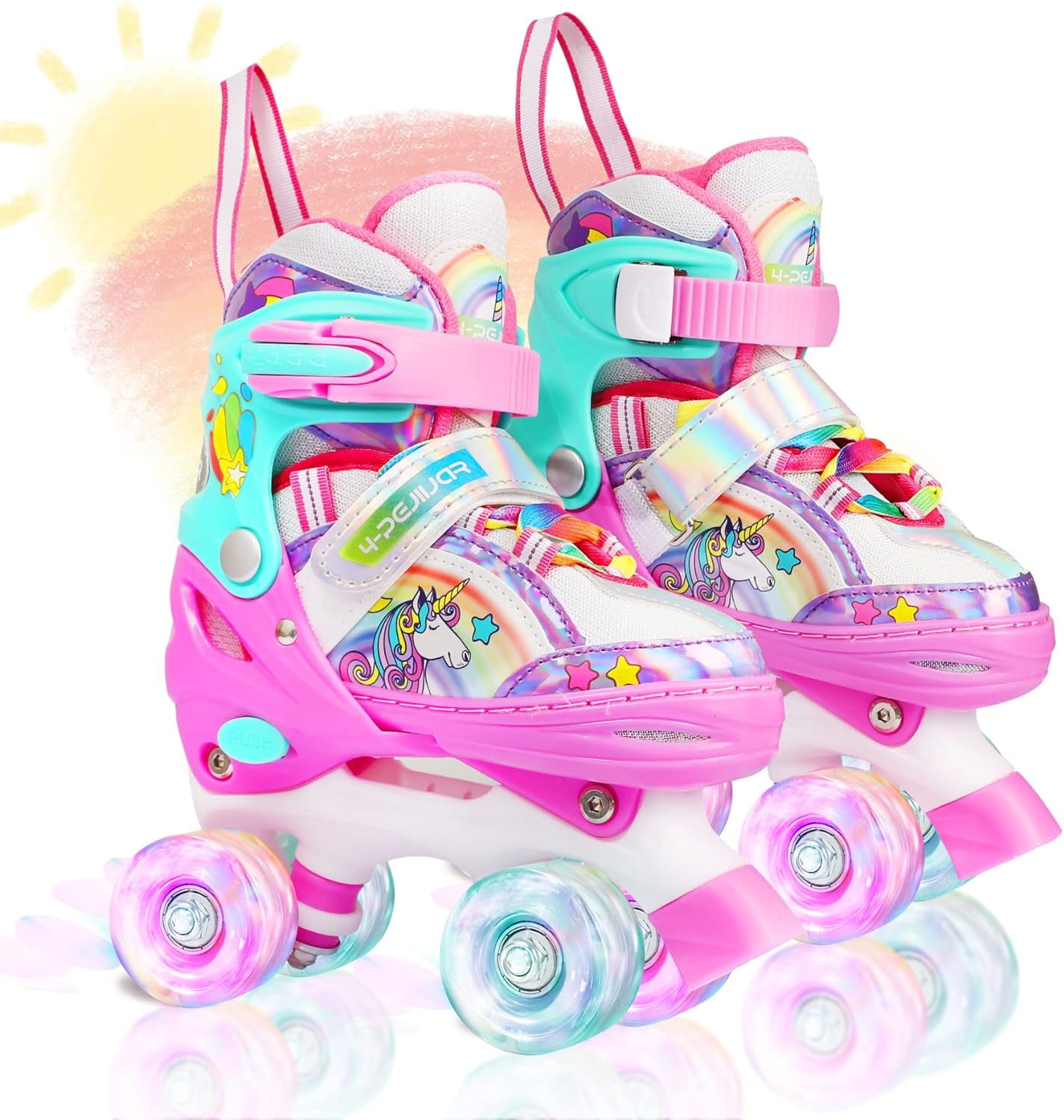 Roller Skates for Kids Girls Rainbow Unicorn Toddler Roller Skates W/Full Light up Wheels for Outdoor Beginner Rollerskates for Gifts