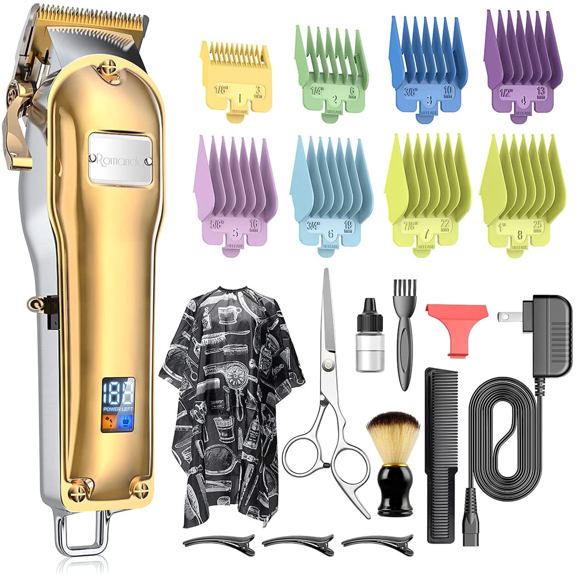 2 in 1 Beard Trimmer for Men, Heavy Duty Hair Clippers for Men with Stainless Steel Design & Powerful Motor, 2500mAh Battery - Gold