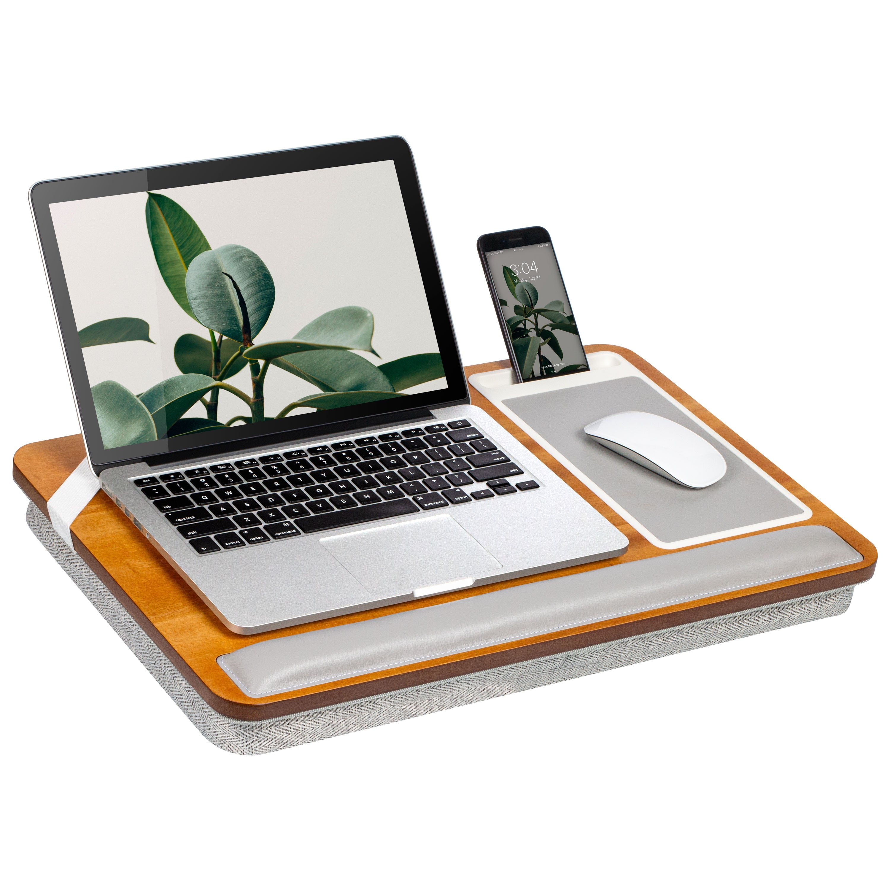 Rossie Home Premium Wood Lap Desk with Wrist Rest, Mouse Pad and Phone Holder, Natural Acacia