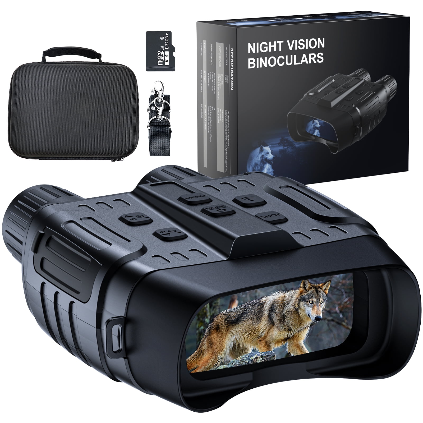 Ruaiok Night Vision Binoculars, 7 Level Infrared Digital Night Vision Goggles with Accessories Included