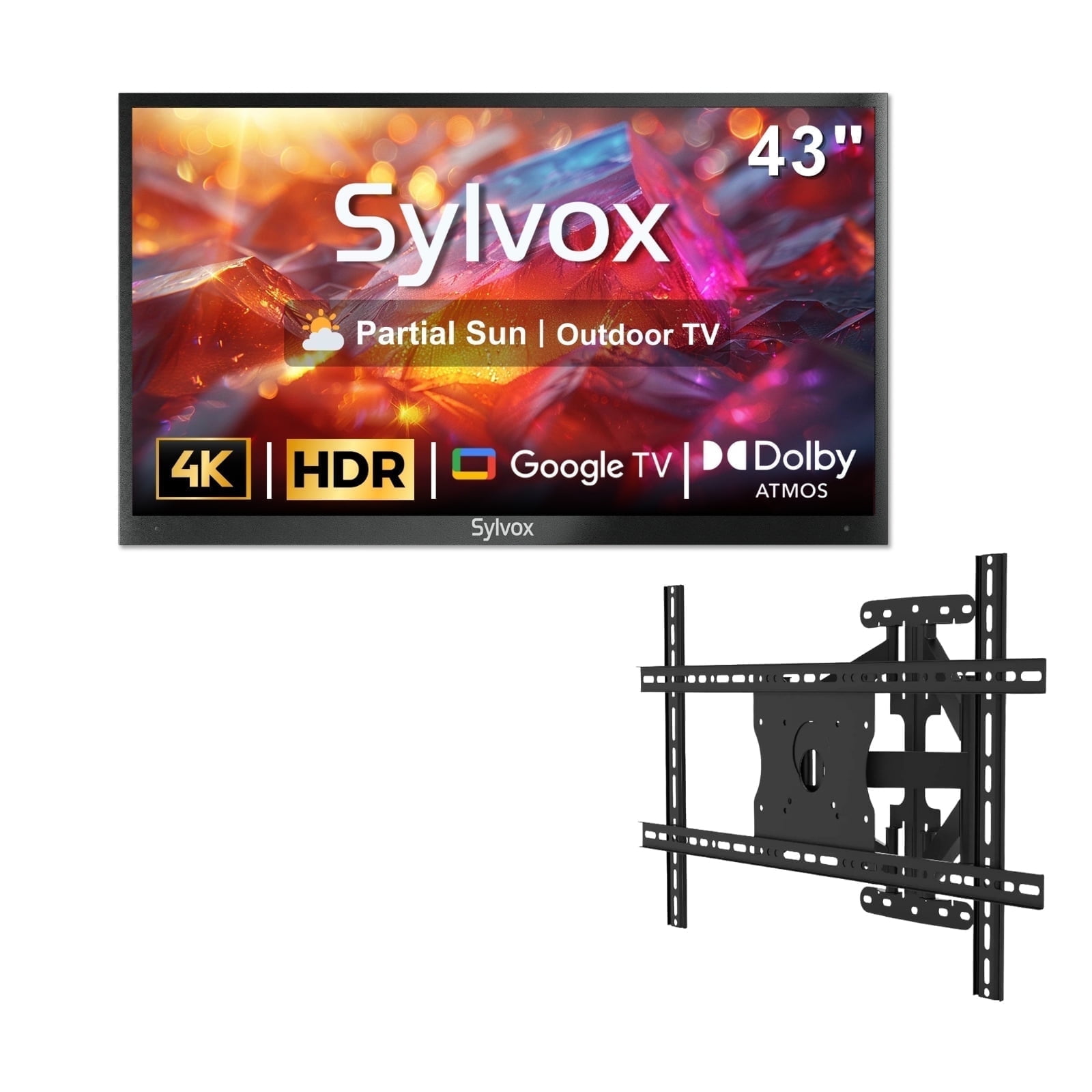 SYLVOX 43" Outdoor TV with Wall Mount, 4K UHD Google TV for Partial Sun Outside 1000nit Brightness, IP55 Weatherproof, Dolby Atmos, Voice Remote (Deck Pro 2.0)