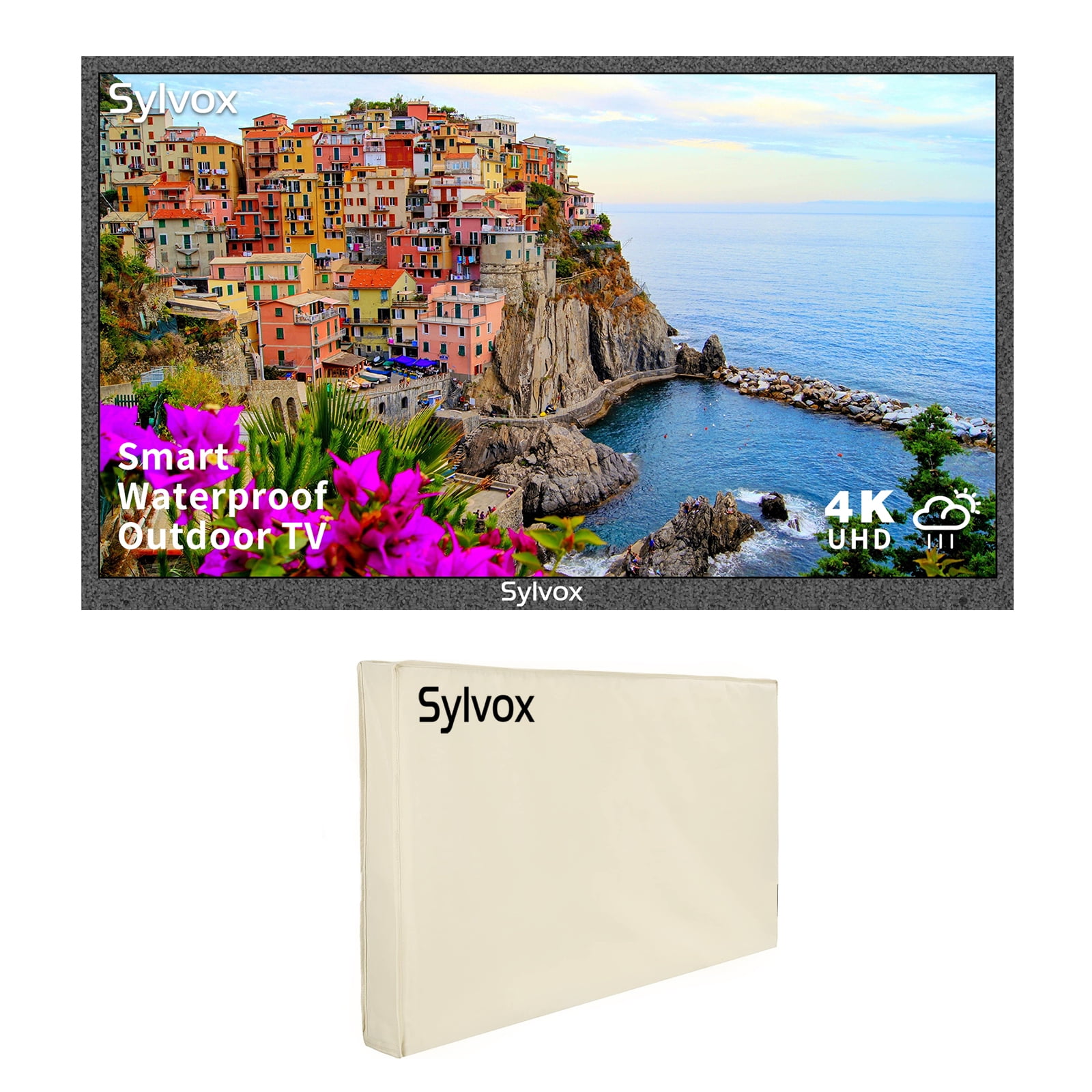 SYLVOX 43 inch Outdoor TV with Cover,  1000 Nits 4K UHD Partial Sun Waterproof TV, Smart TV Support Bluetooth & Wi-Fi (Deck Series)
