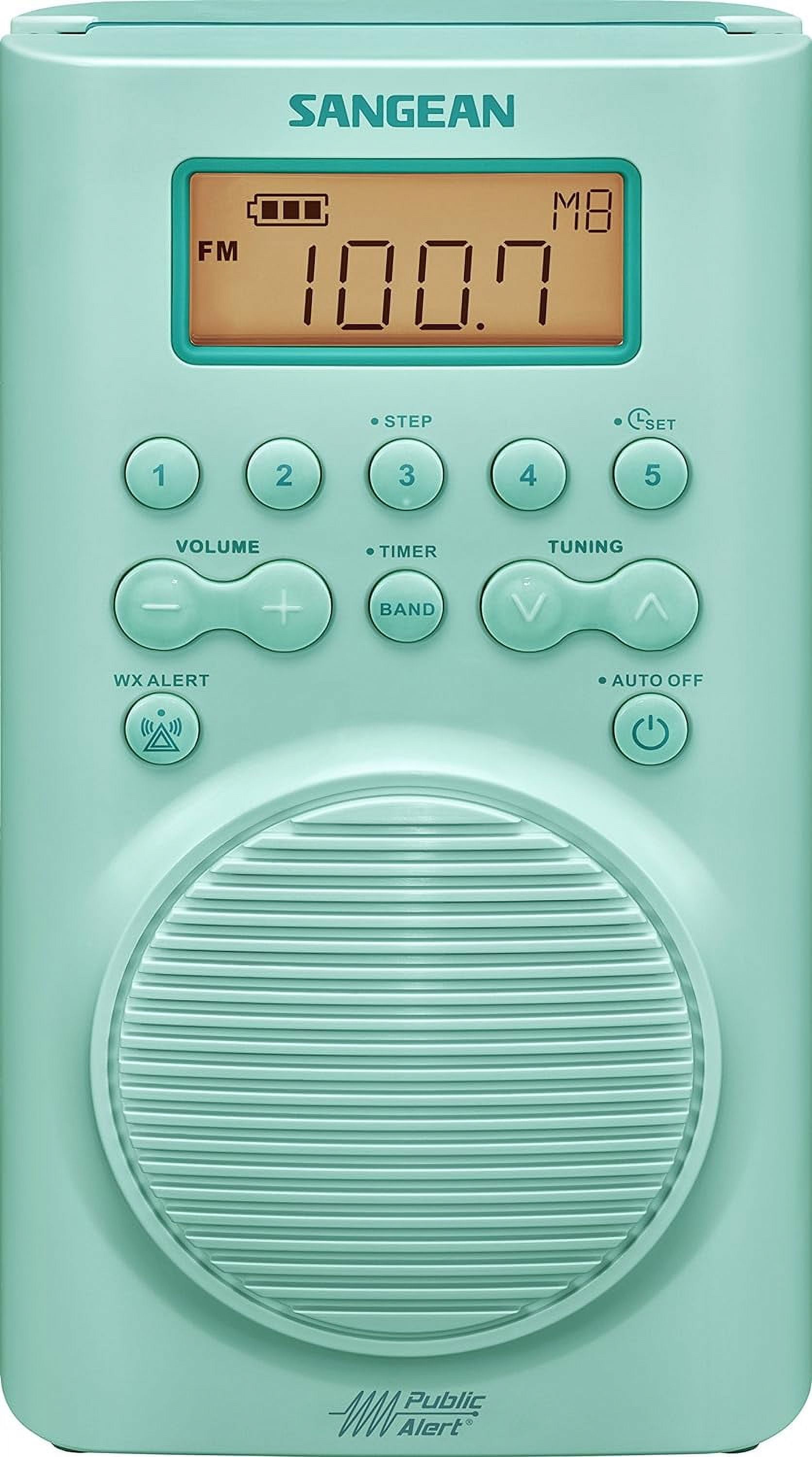 Sangean FM/AM Weather Alert Waterproof Shower Radio, Mint
