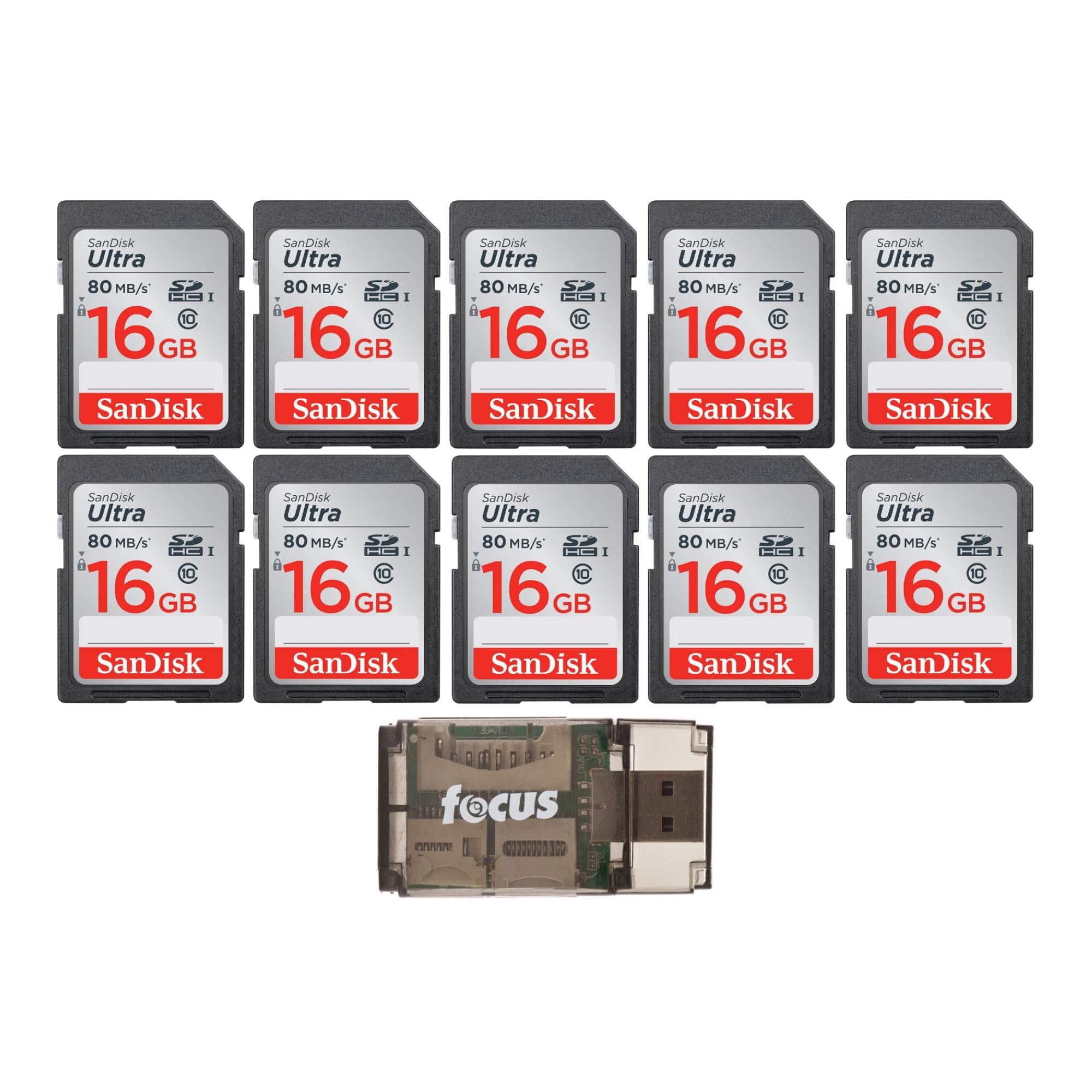 SanDisk Ultra 16GB Class SD Memory Card (10-Pack) with High Speed USB Reader