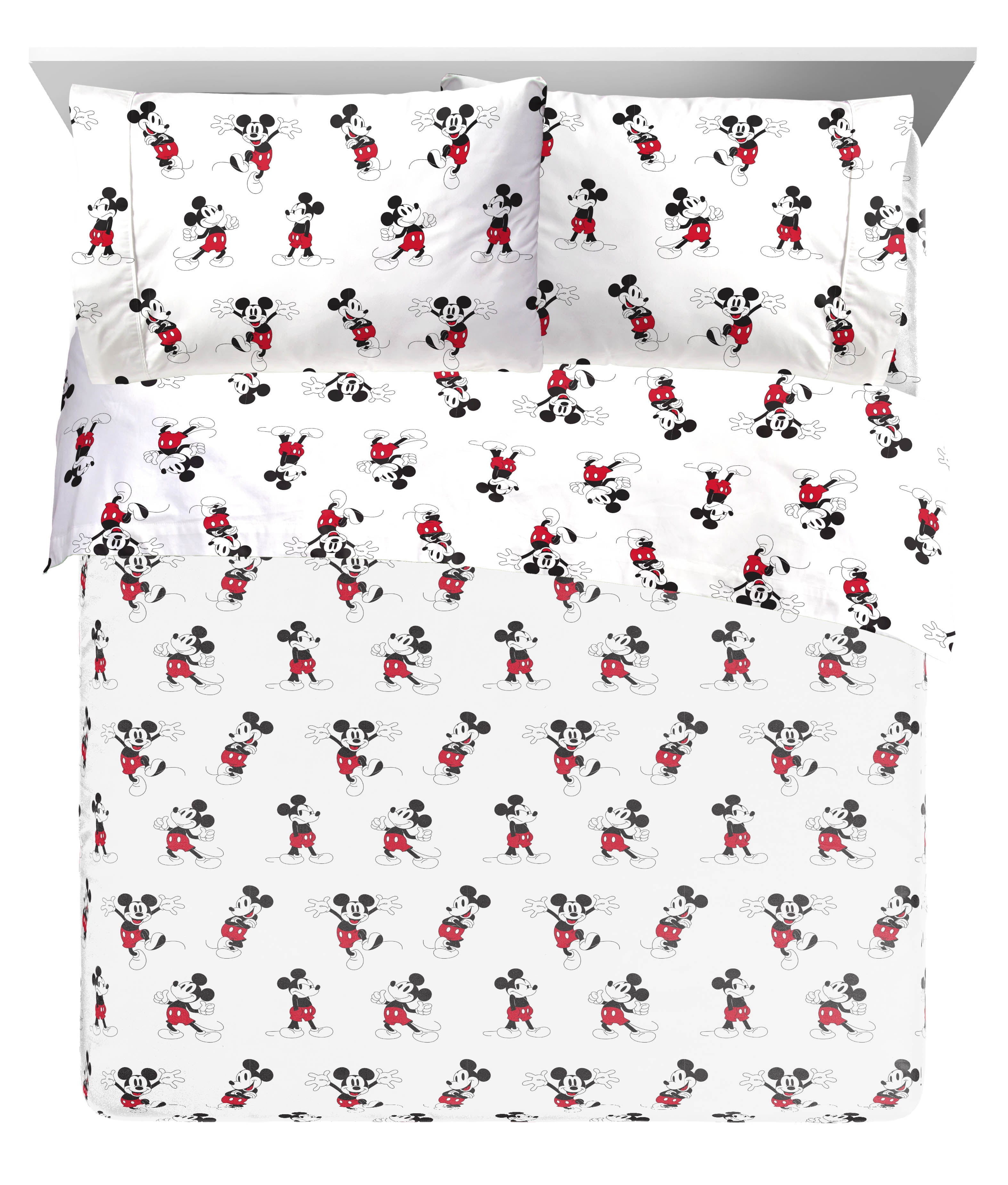 Saturday Park 3-Piece 200 Thread Count Mickie Mouse Cotton Bed Sheet Set, Full Size Bed