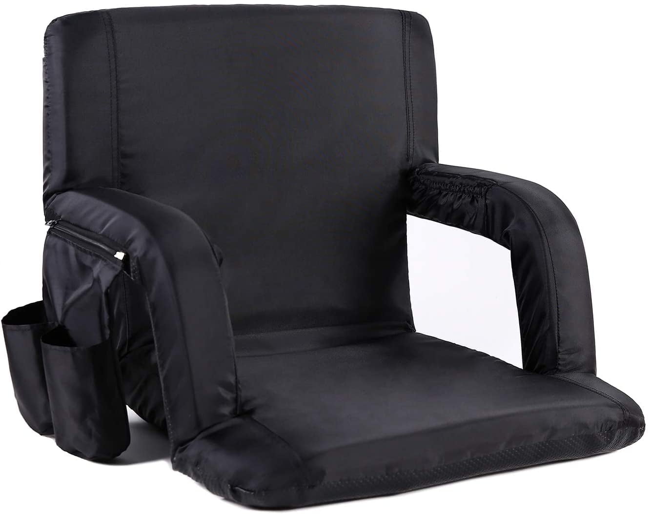 Seamander Large Size Foldable Stadium Seat Chair for Bleacher Padded Back Support with 6 Reclining Positions, Black