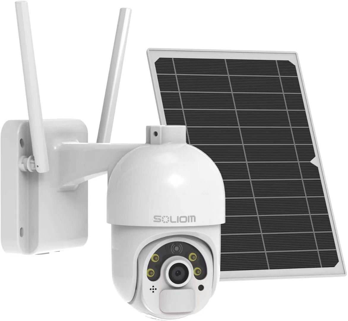 Security Camera Outdoor, Pan tilt Outdoor Camera Solar Panel, Wifi Home Surveillance System with Color Night Vision and Motion Detection, Spotlight Camera-Soliom S800C