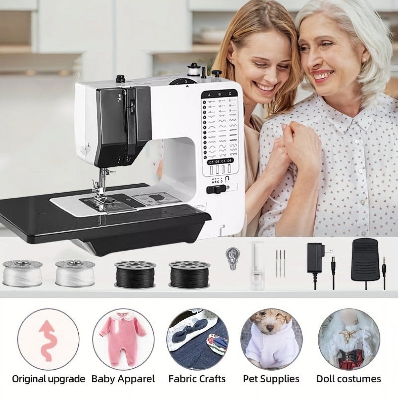 Sewing Machine, Portable Sewing Machine for Kids Beginners with 38 Built-in Stitches and Reverse Sewing, Dual Speed Sewing Machine with Extension Table Foot Pedal, Accessory Kit Family Home Travel