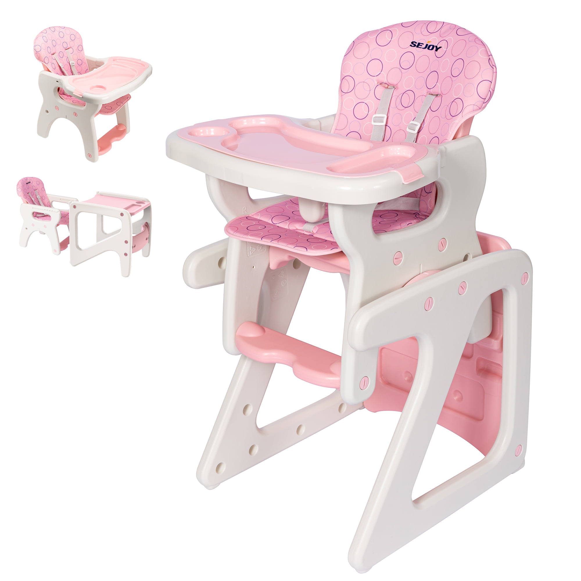 Sejoy 3 in 1 Baby High Chair Convertible Play Table Seat Booster Toddler Feeding Tray