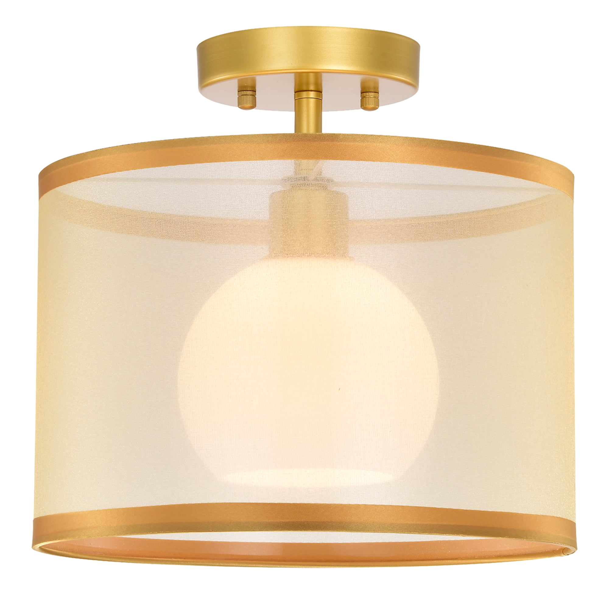 ASHOP Ceiling Light Semi Flush Mount Fixtures Modern Close to Ceiling Lamps Gold Drum Light Fixture with Double Shade