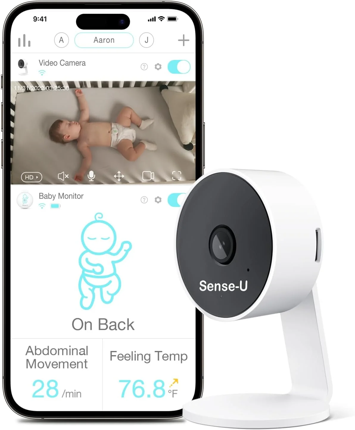 Sense-U HD Video Baby Monitor with 1080P HD WiFi Camera and Background Audio, Night Vision, 2-Way Talk, Motion Detection & No Monthly Fee (Compatible Smart Baby Monitor)