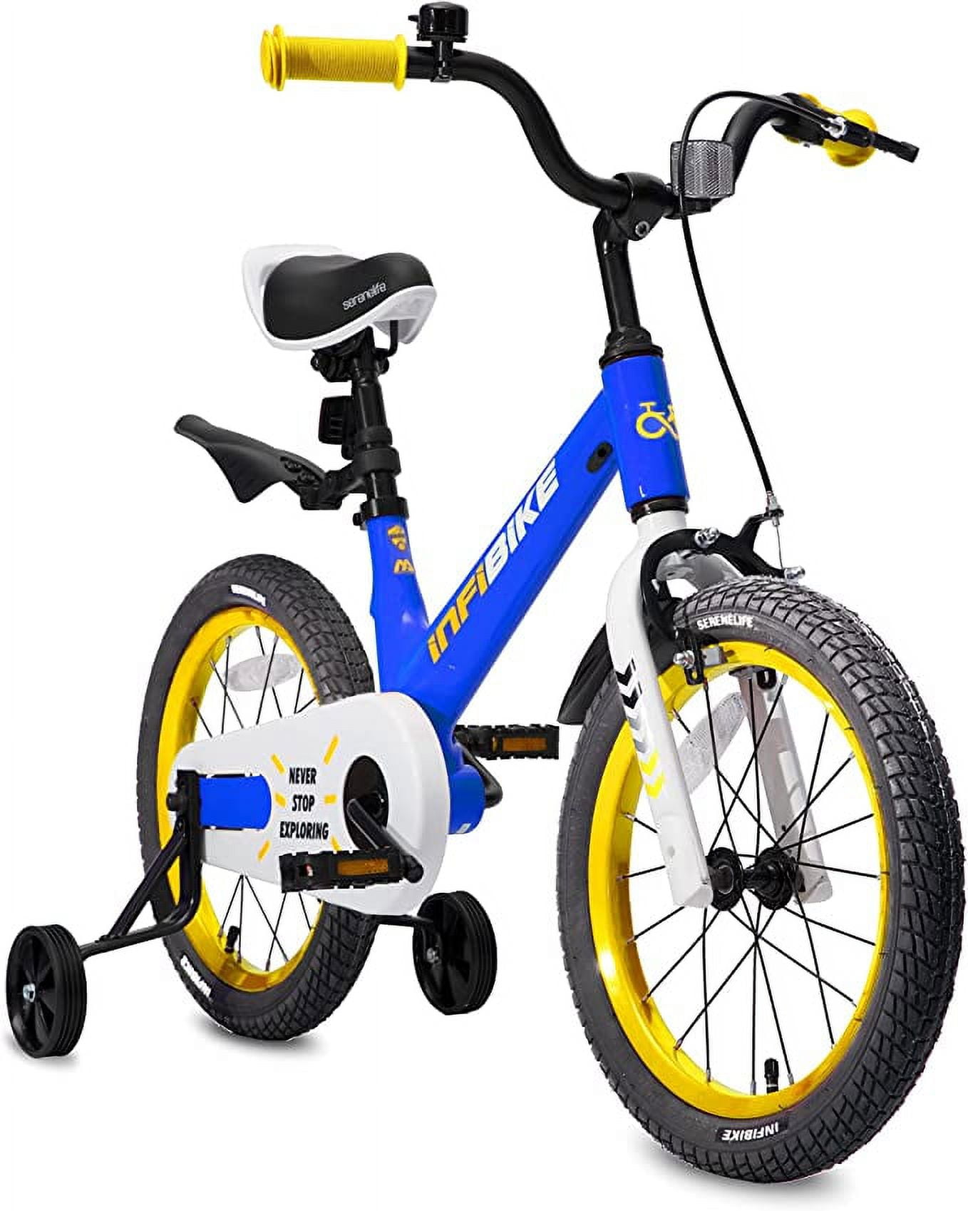 SereneLife 16” Kids Bike W/ Training Wheels & Adjustable Seat Height for 4-7 Yrs. Old (Blue)