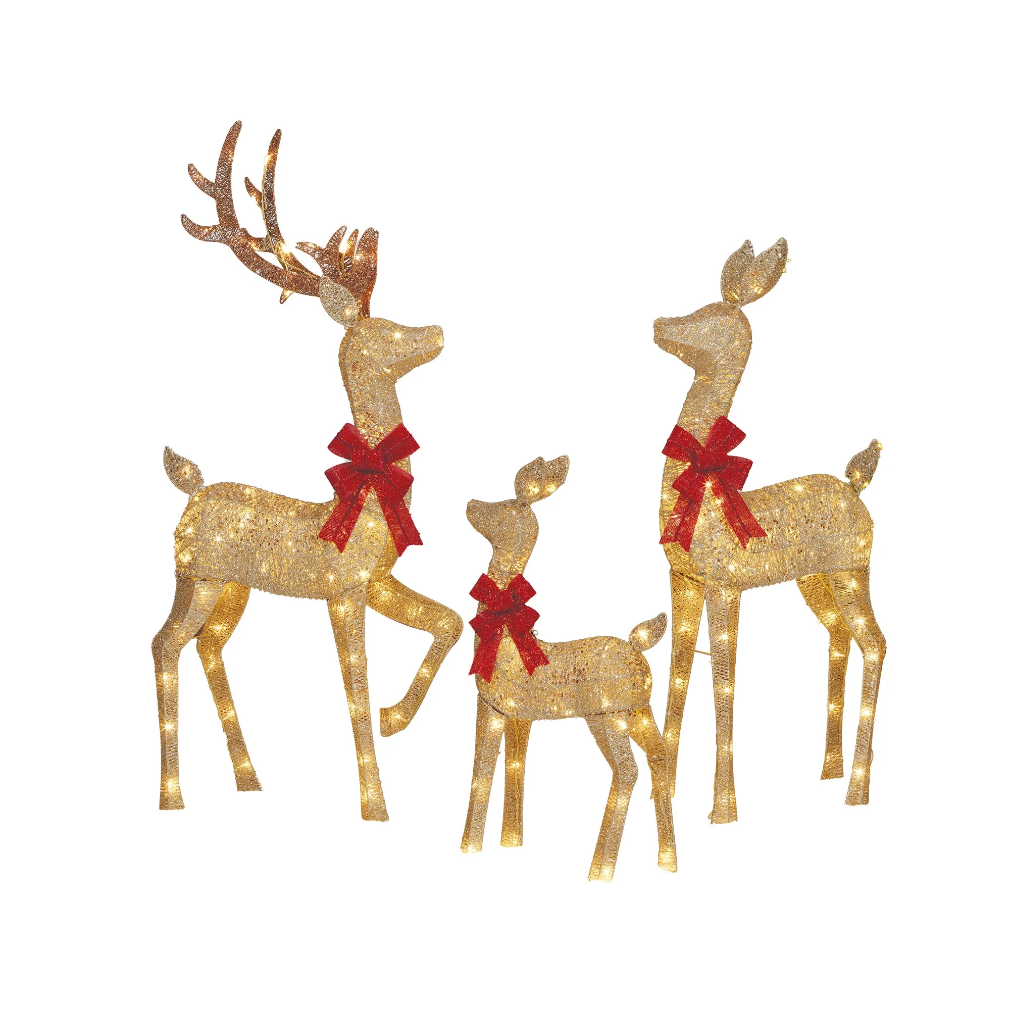 Set of 3 Light-up 3D Glitter Deer Family with 210 Warm White LED Christmas Lights, Holiday Time