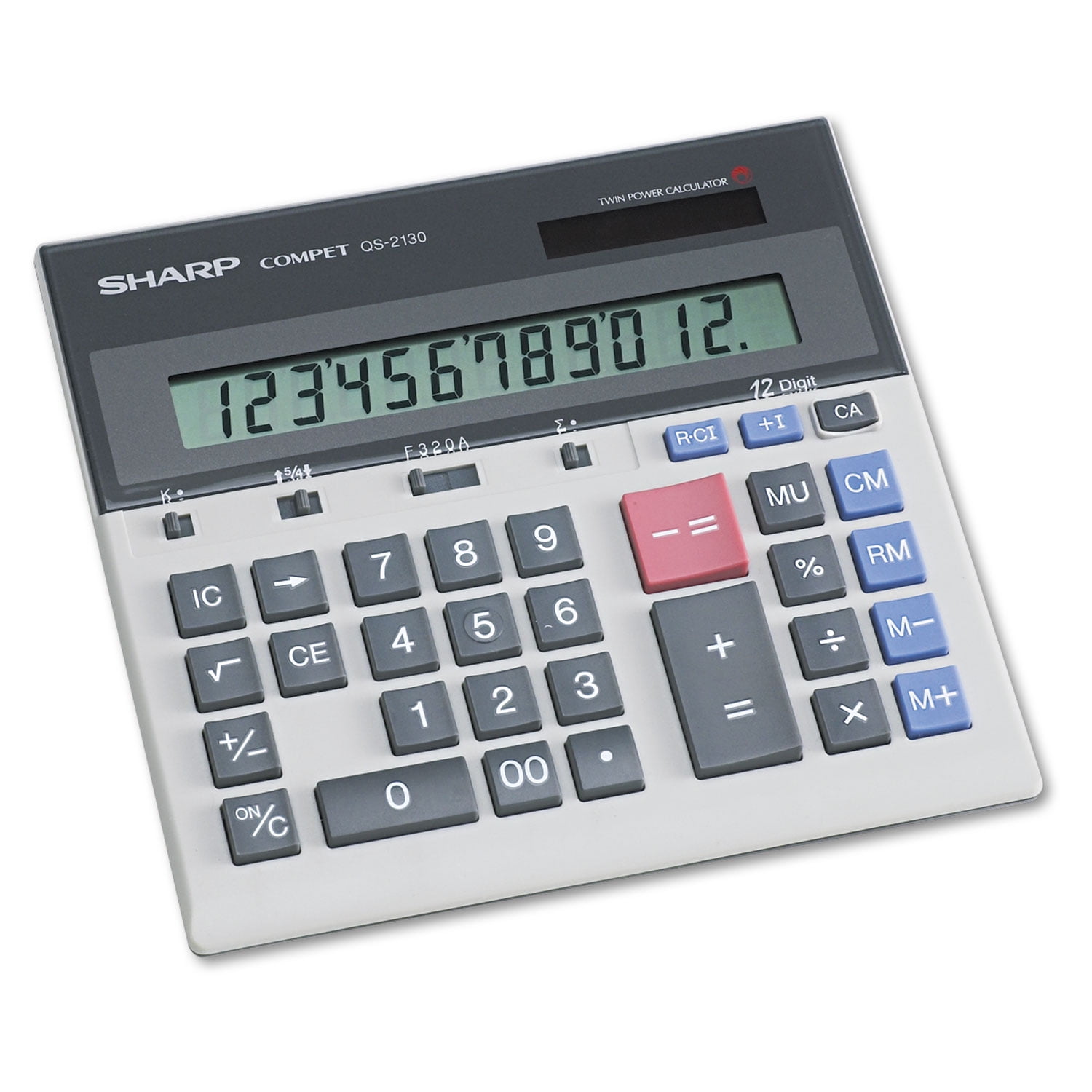 Sharp 12-Digit Commercial Desktop Calculator with Kickstand, Grey