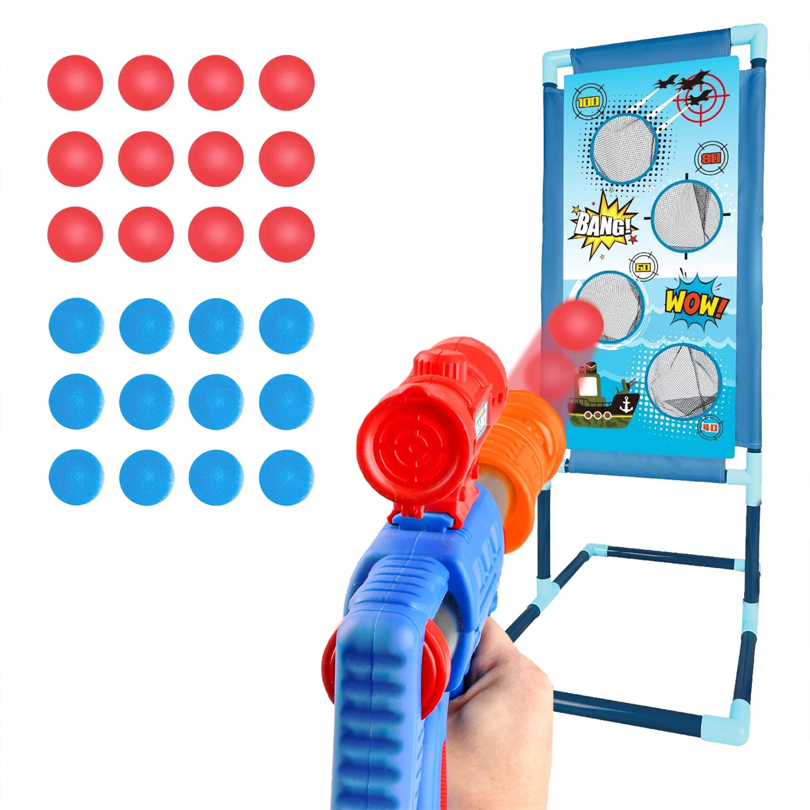 Shooting Game Toy for 5 6 7 8 9 10+ Years Olds Boys, ABSOKE 2pk Foam Shooting with Standing Target,24 Foam Balls