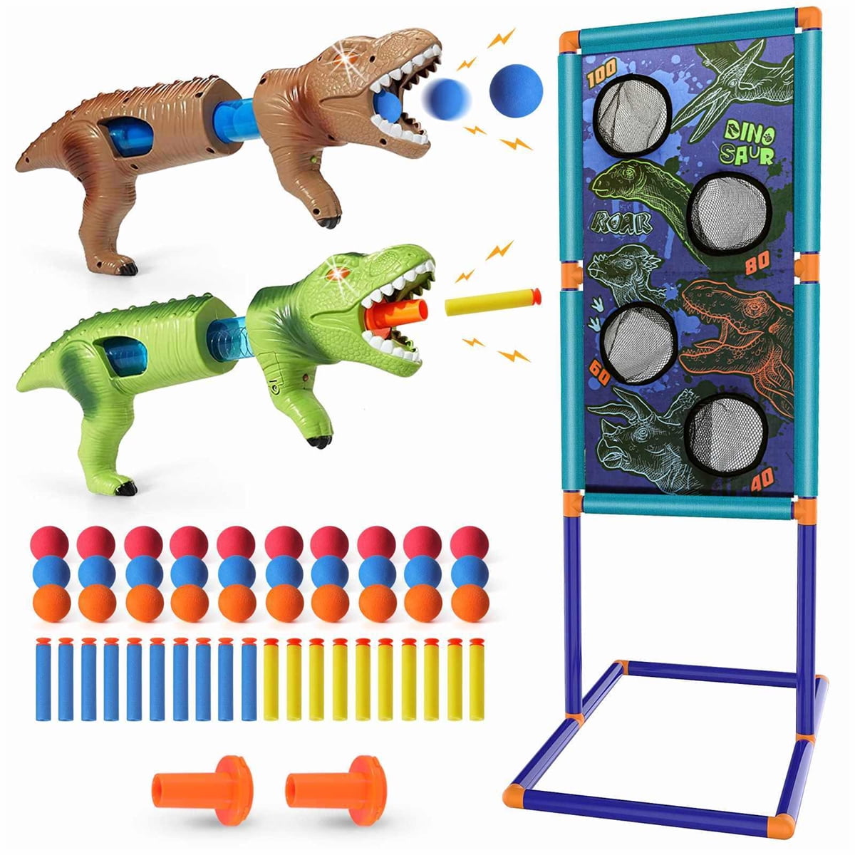 Shooting Games - Dinosaur Shooting Game Toy for 5 6 7 8 9 10+ Years Olds Kids Boys Girls, 2pk Foam Ball Popper Air Guns & Shooting Target & 30 Foam Balls, Shooter Toy Guns Compatible with Toy Gun