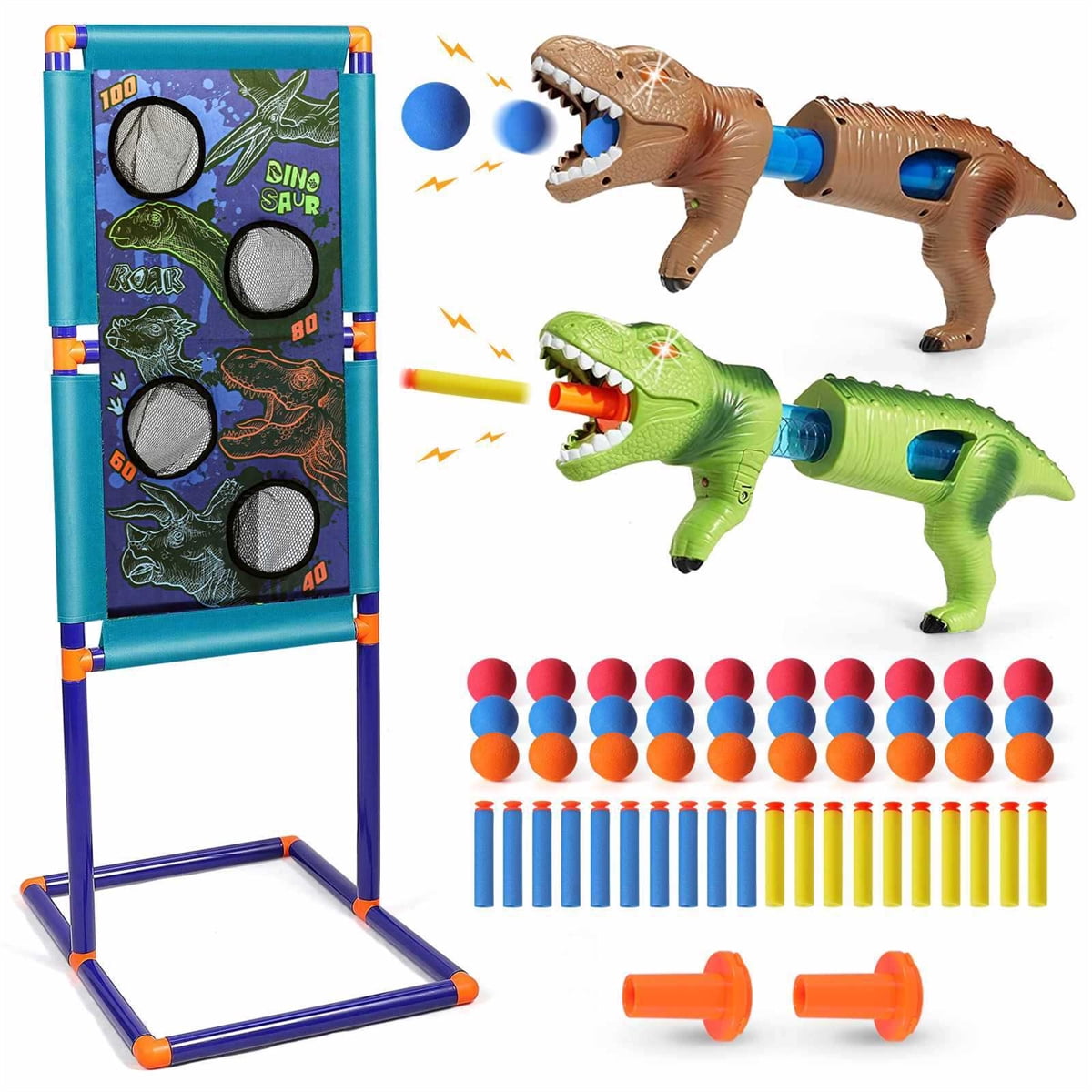 Shooting Games for Kids, Dinosaur Shooting Game Toy for 5 6 7 8 9 10+ Years Old Boys Girls, Electronic Shooting Target with 2pk Foam Ball Popper Air Guns & 30 Foam Balls Compatible with Nerf Toy Gun