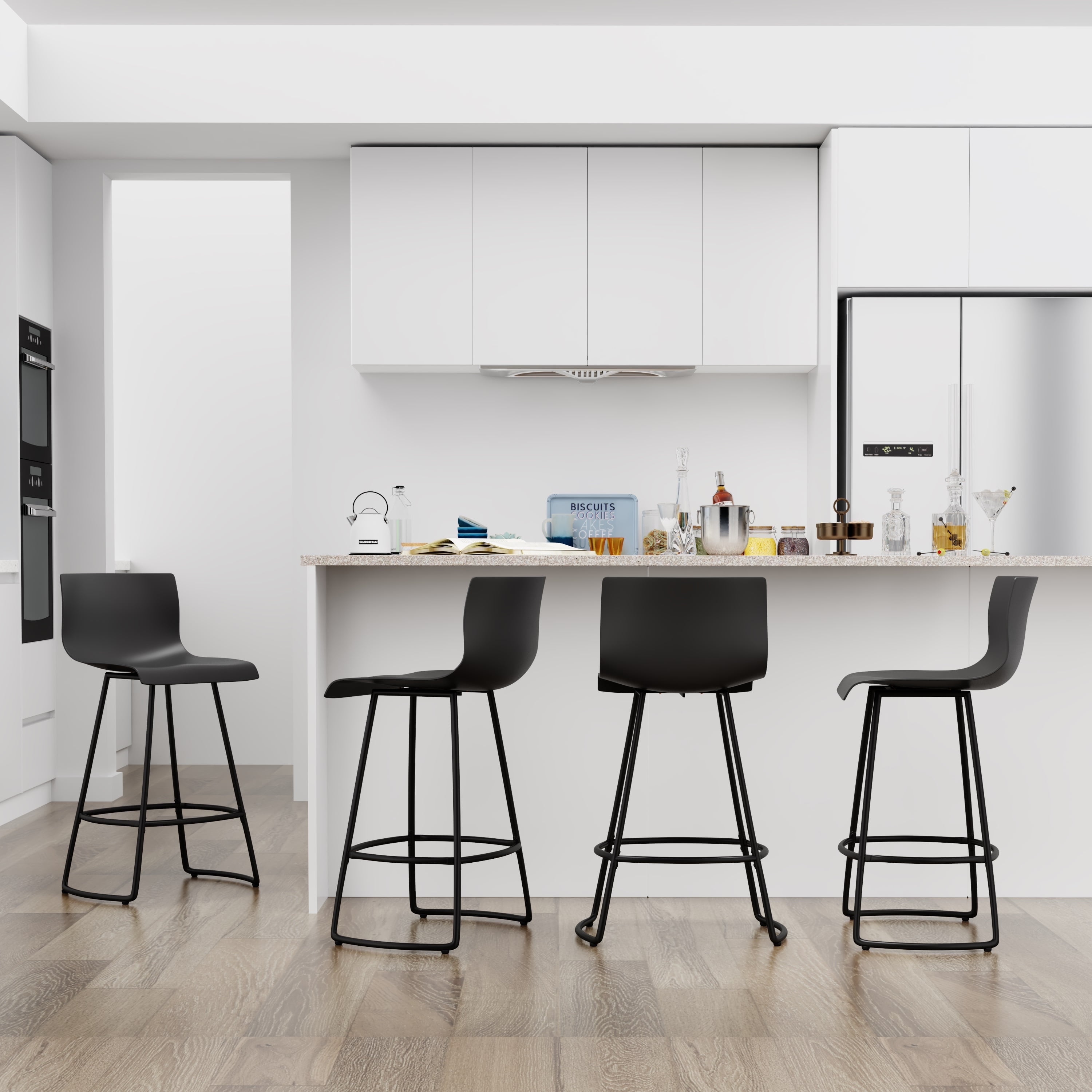 Swivel Bar Stools with Backs Plastic Counter Height Stools Set of 4 Black Bar Stools