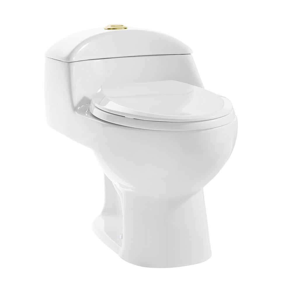 Swiss Madison Chateau One Piece Elongated Toilet Dual Flush, Brushed Gold Hardware 1.1/1.6 gpf