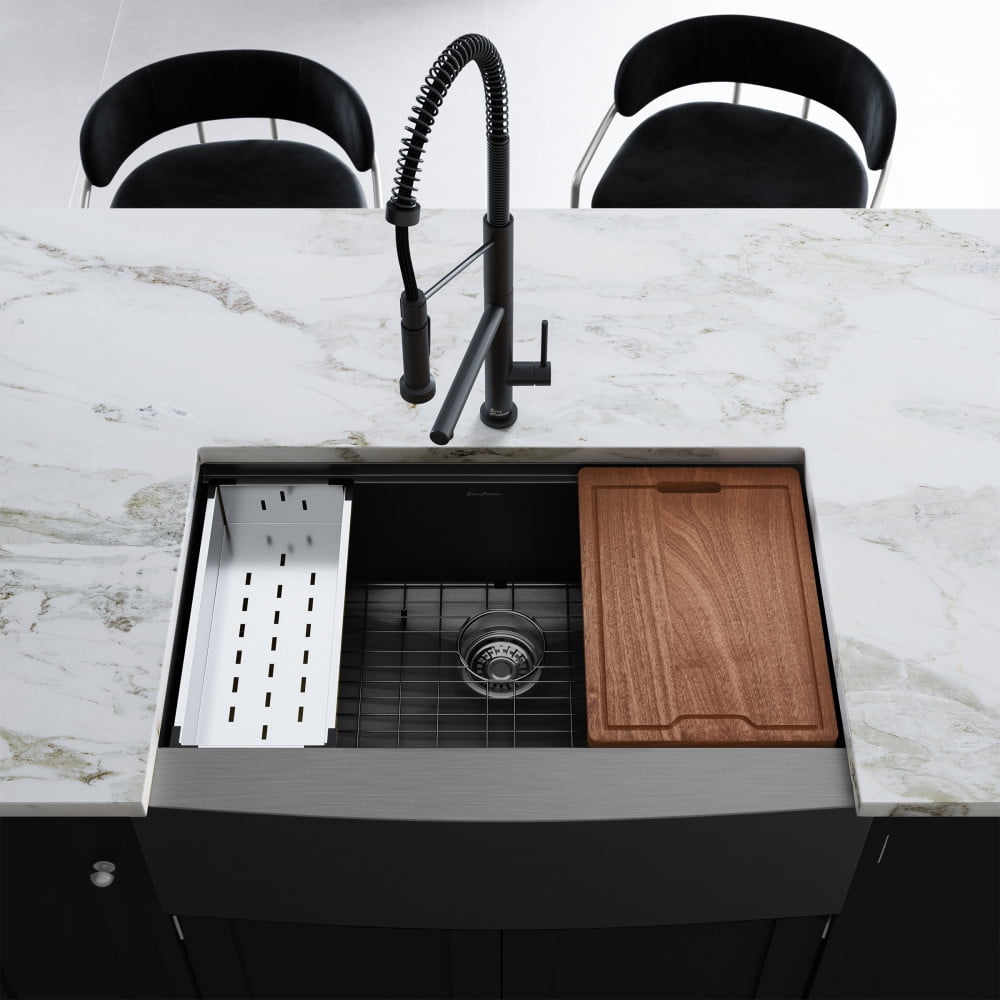 Swiss Madison Stainless Steel, Single Basin, Farmhouse Kitchen Workstation Sink with Apron