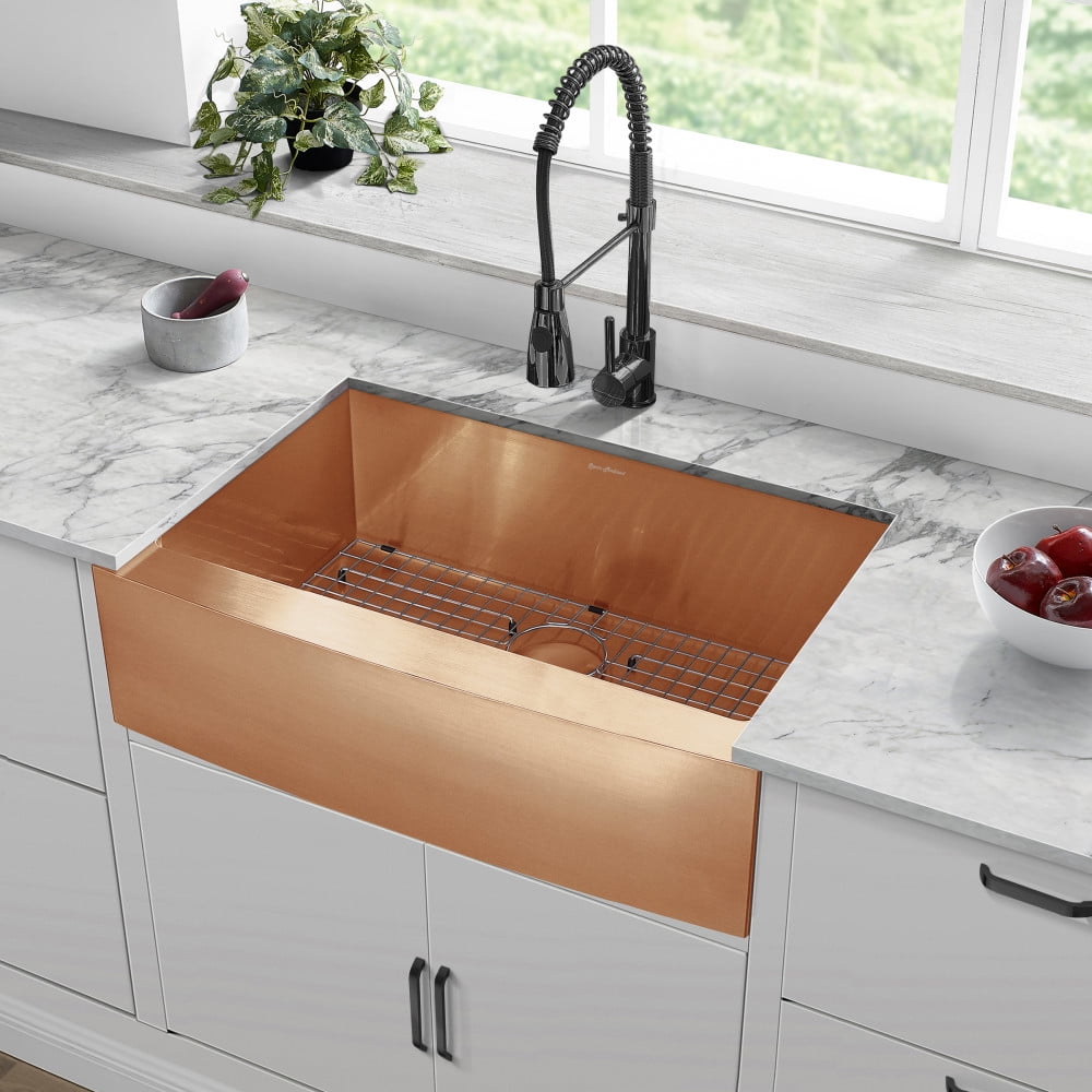 Swiss Madison Stainless Steel, Single Basin, Farmhouse Kitchen Sink with Apron in Rose Gold