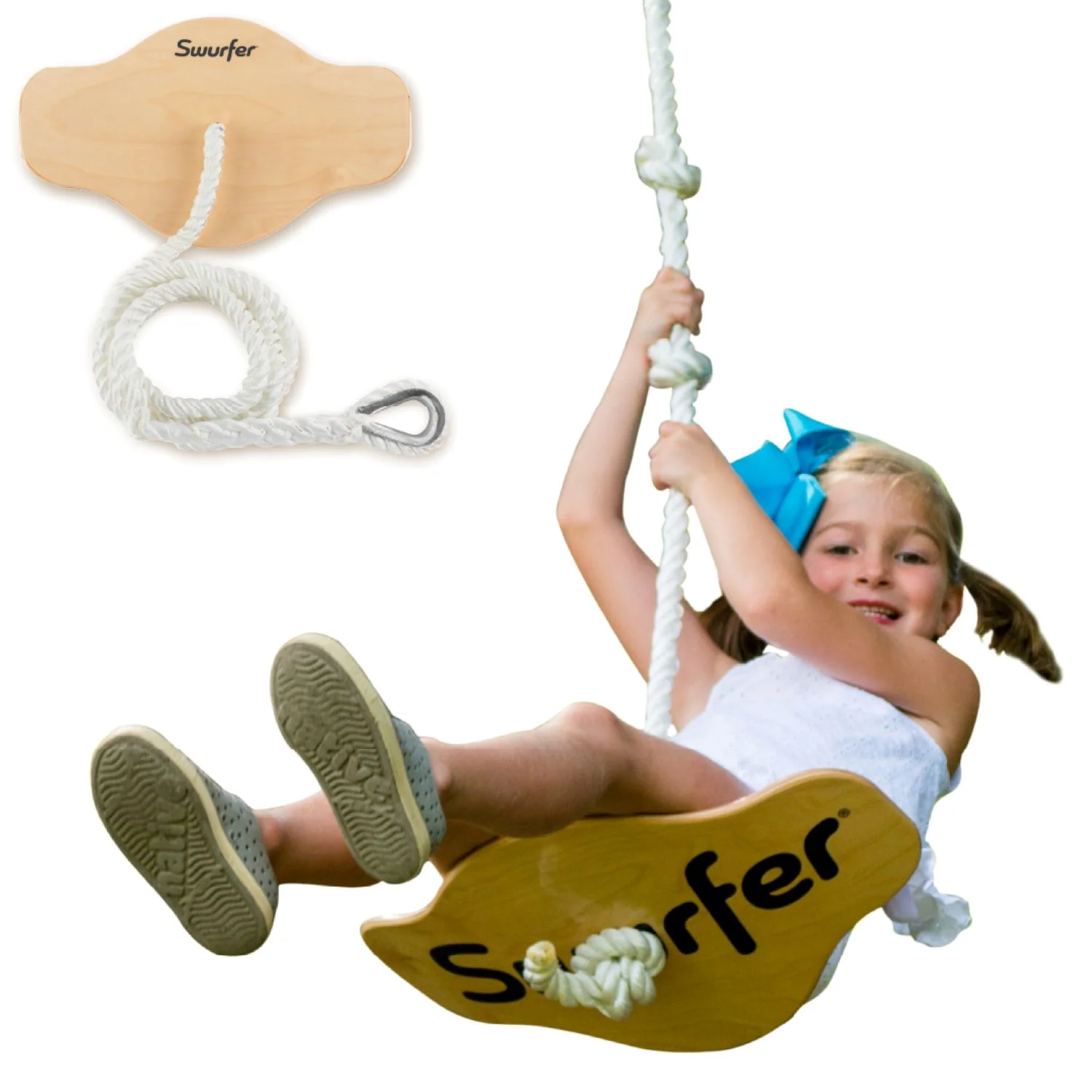 Swurfer Swift Maple Wood Curved Disc Swing with Heavy Duty Braided Rope Holds up to 150 Pounds Ages 4 and Up