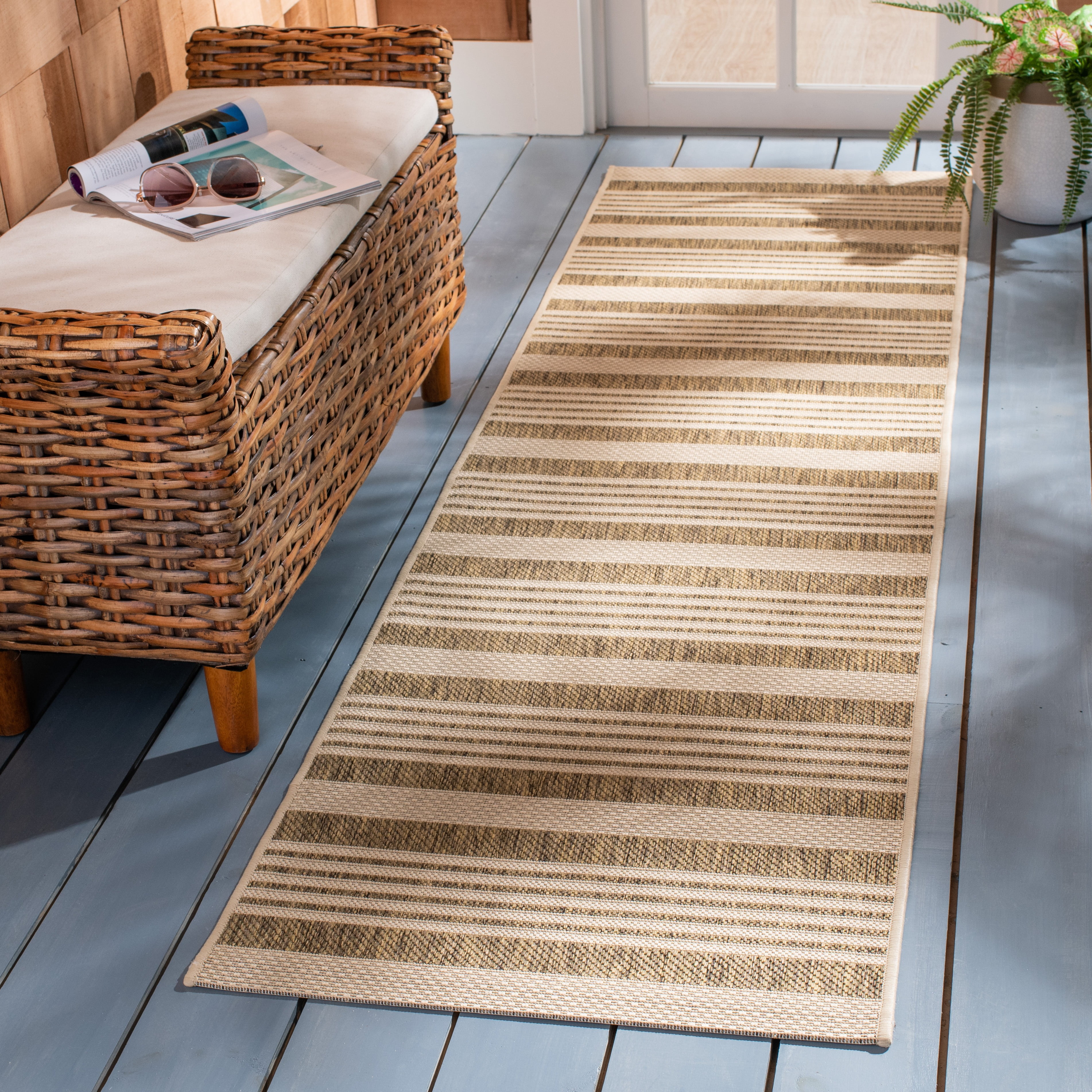 Safavieh Courtyard Caroline Striped Indoor/Outdoor Runner Rug, Brown/Bone, 2'3" x 18'