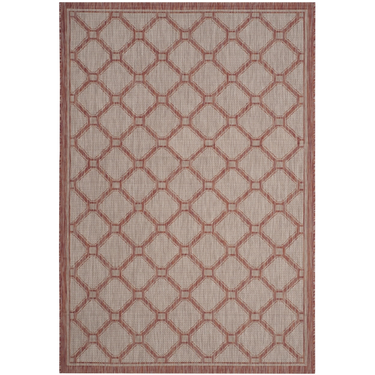 SAFAVIEH Courtyard Maksim Geometric Bordered Indoor/Outdoor Area Rug, 6'7" x 9'6", Red/Beige