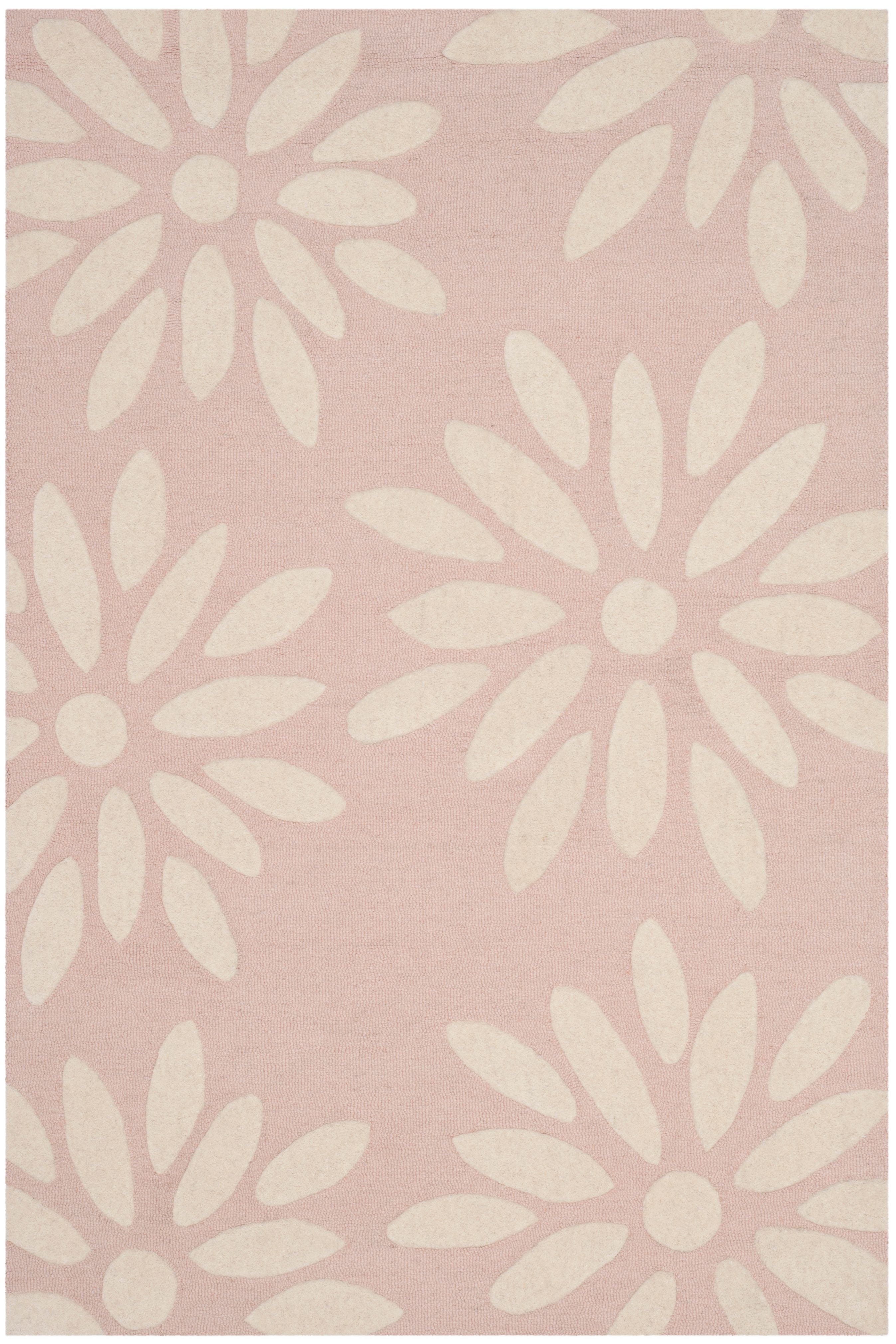 SAFAVIEH Kids Daisy Flowers Wool Area Rug, Pink/Ivory, 3' x 5'