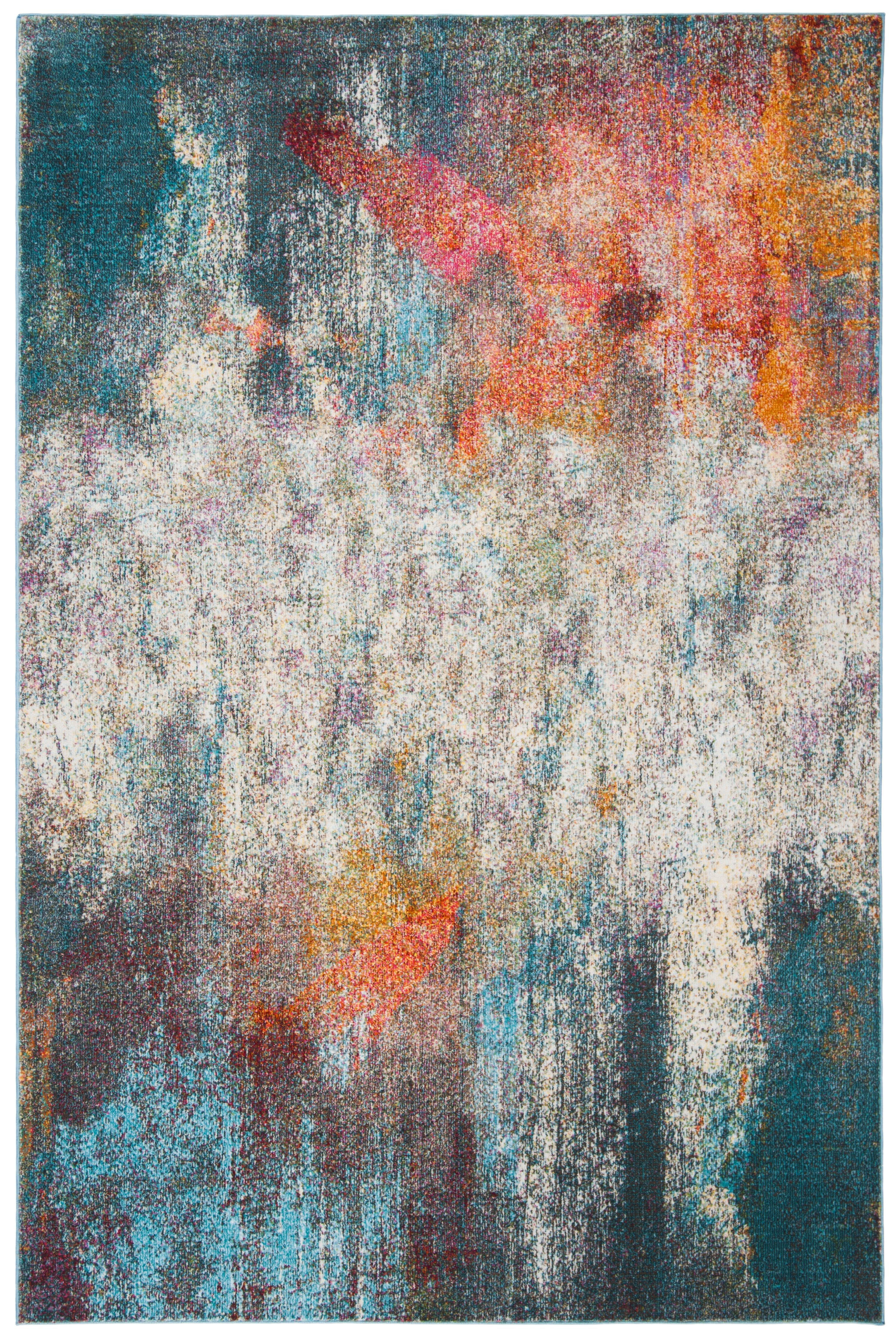 SAFAVIEH Luxor Jerri Abstract Distressed Area Rug, Ivory/Blue, 5'3" x 7'7"