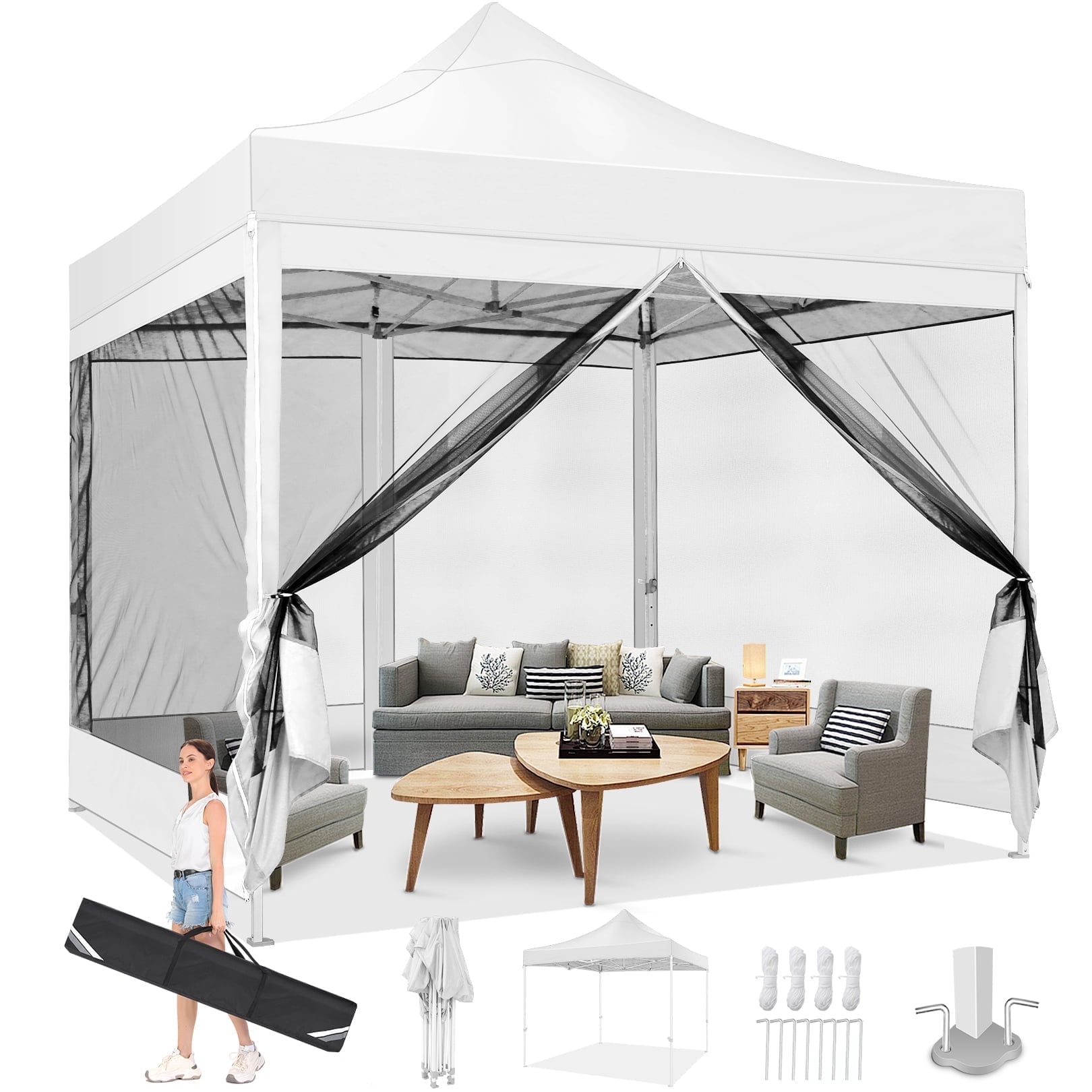 SANOPY 10' x 10' Pop Up Canopy with 4 Removable Mesh Mosquito Proof Canopies, Outdoor Heavy Duty Tent, Party Instant Commercial Gazebo with 4 Wind Cords and 8 Ground Spikes, Carrying Bag